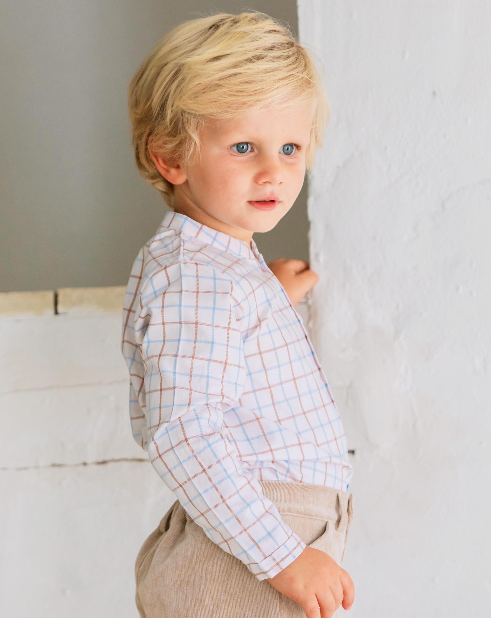 Camisa mao cuadros grandes en arena y azul