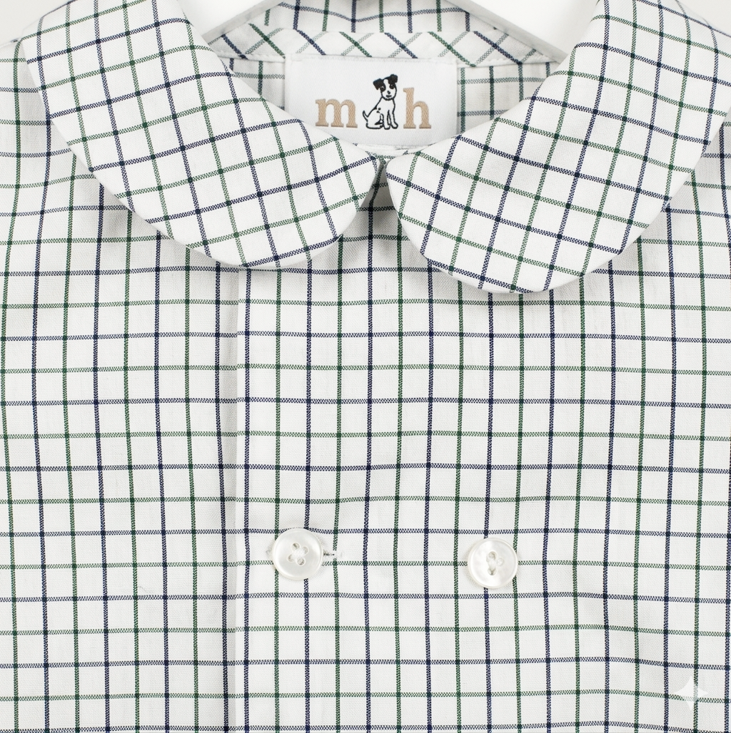 Camisa doble botonadura manga corta cuadro verde y marino