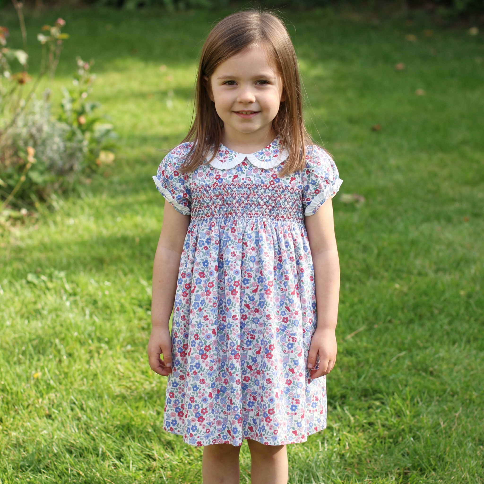 Vestido Valentina estampado Liceo fucsia y azul