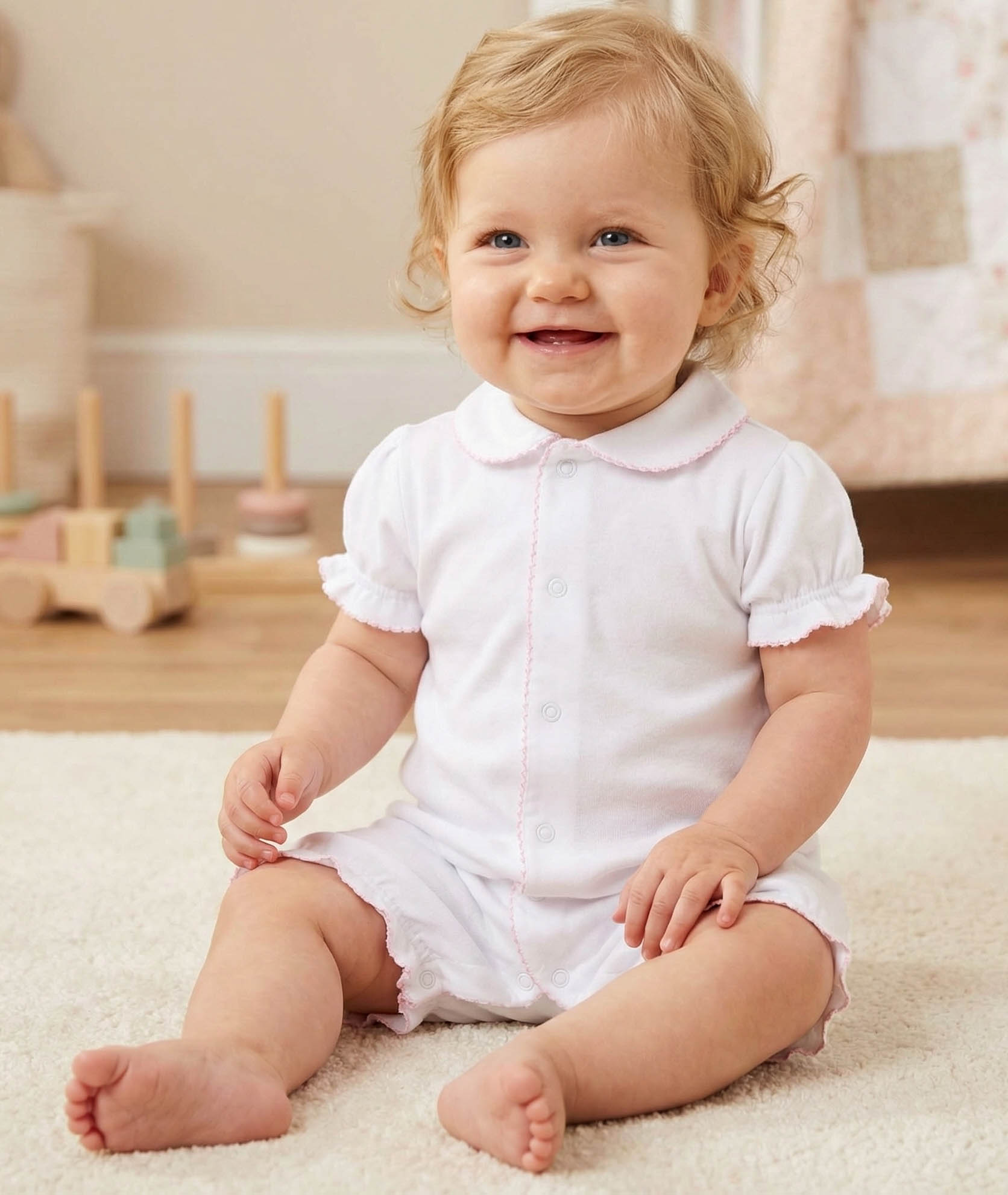 Pijama corto m&h bordado rosa