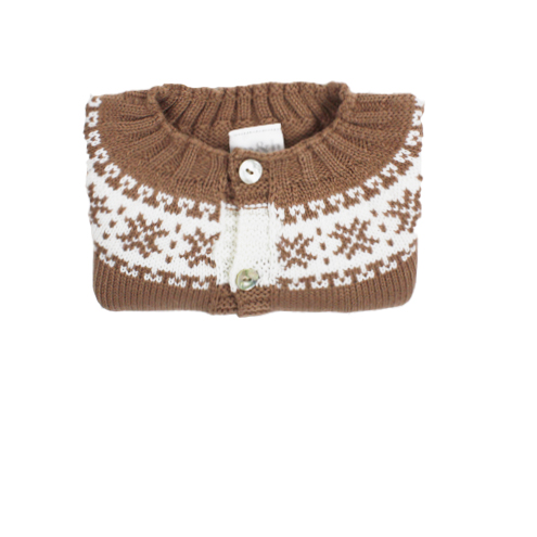 Chaqueta de punto camel con greca blanca