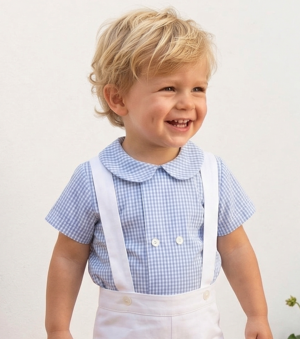 Camisa doble botonadura manga corta vichy azul