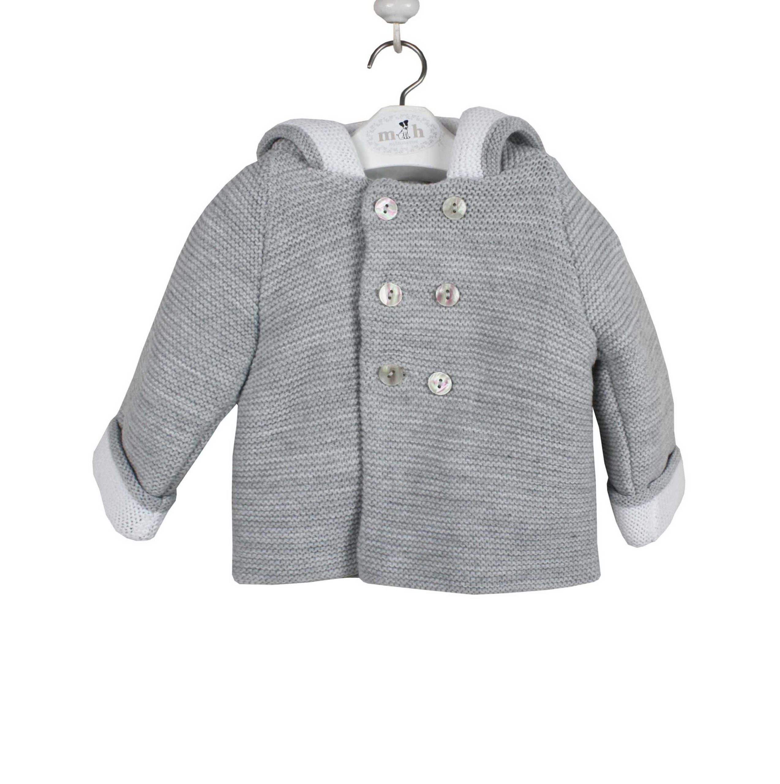 Chaquetón de punto gris con capucha