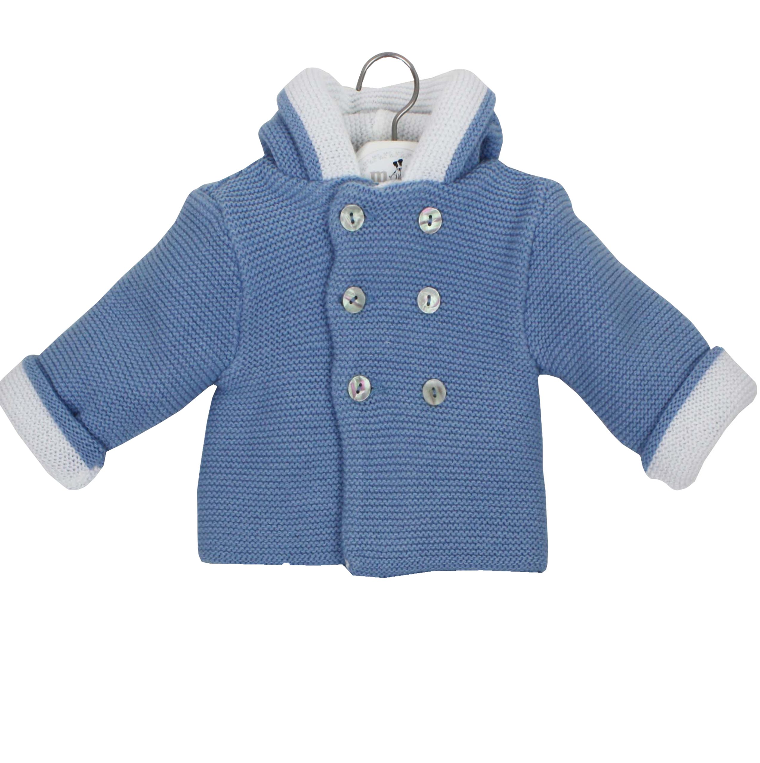 Chaquetón de punto liso azul con capucha