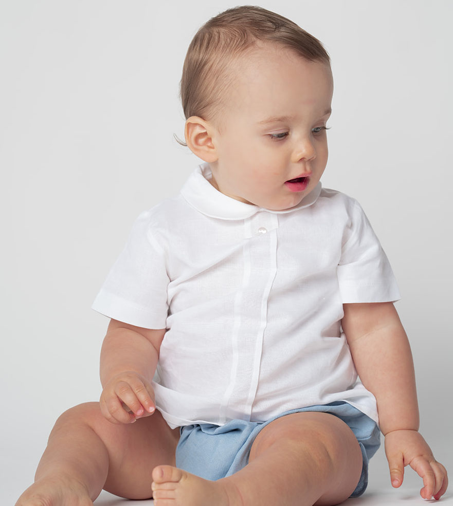 Blusa dos botones cuello bobo lino blanco