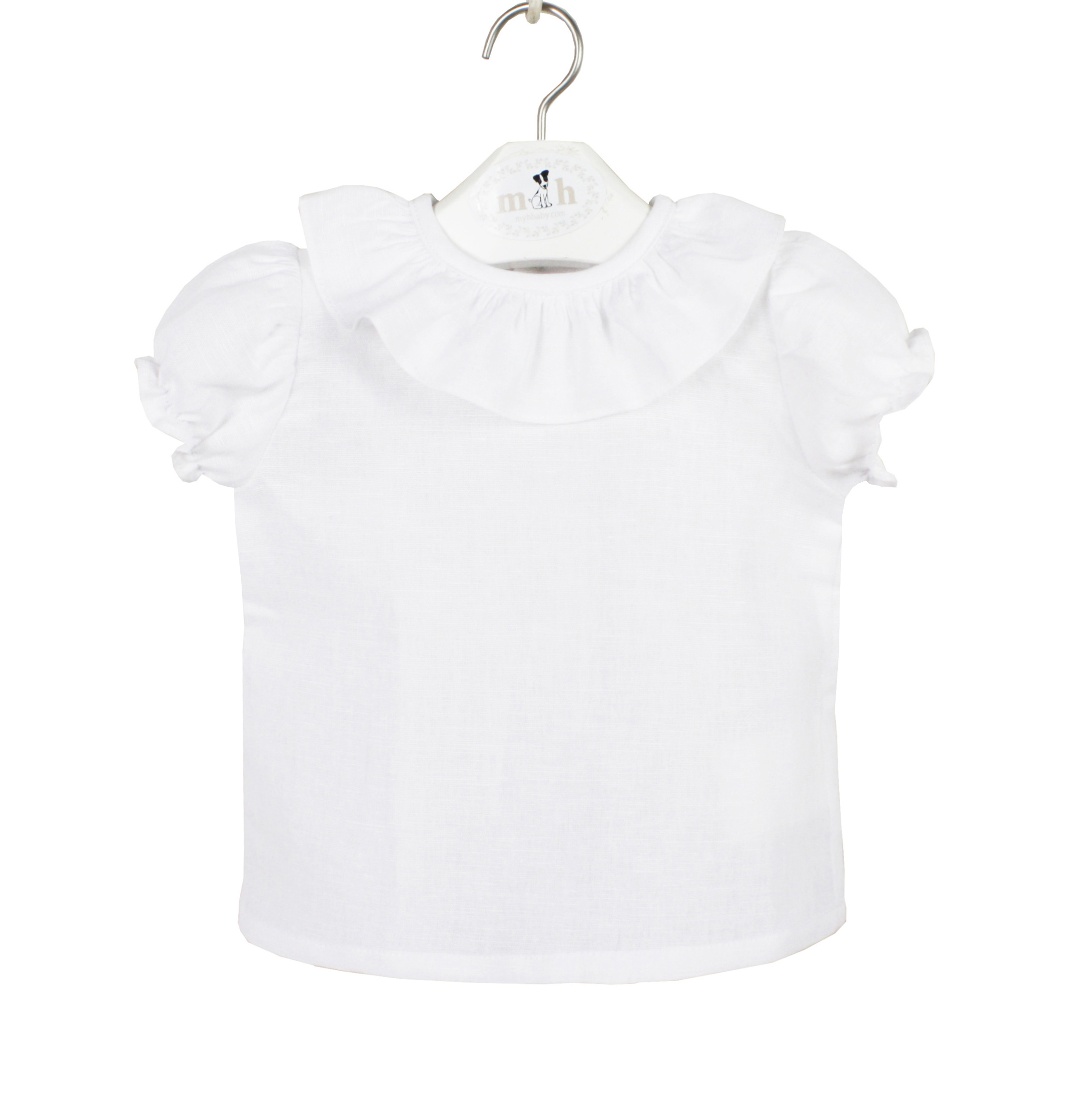 Blusa volante manga corta lino blanca