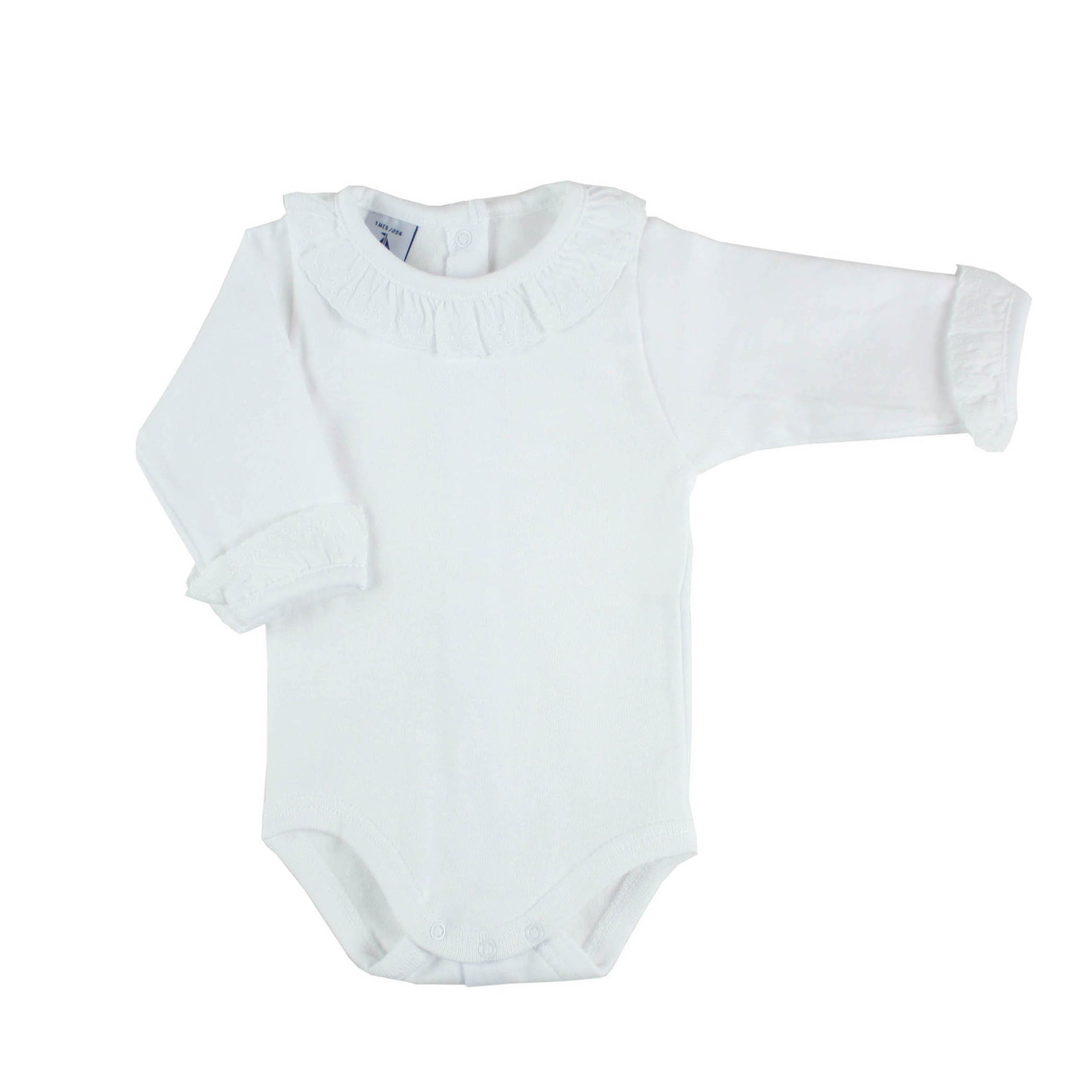 Body manga larga cuello batista en blanco