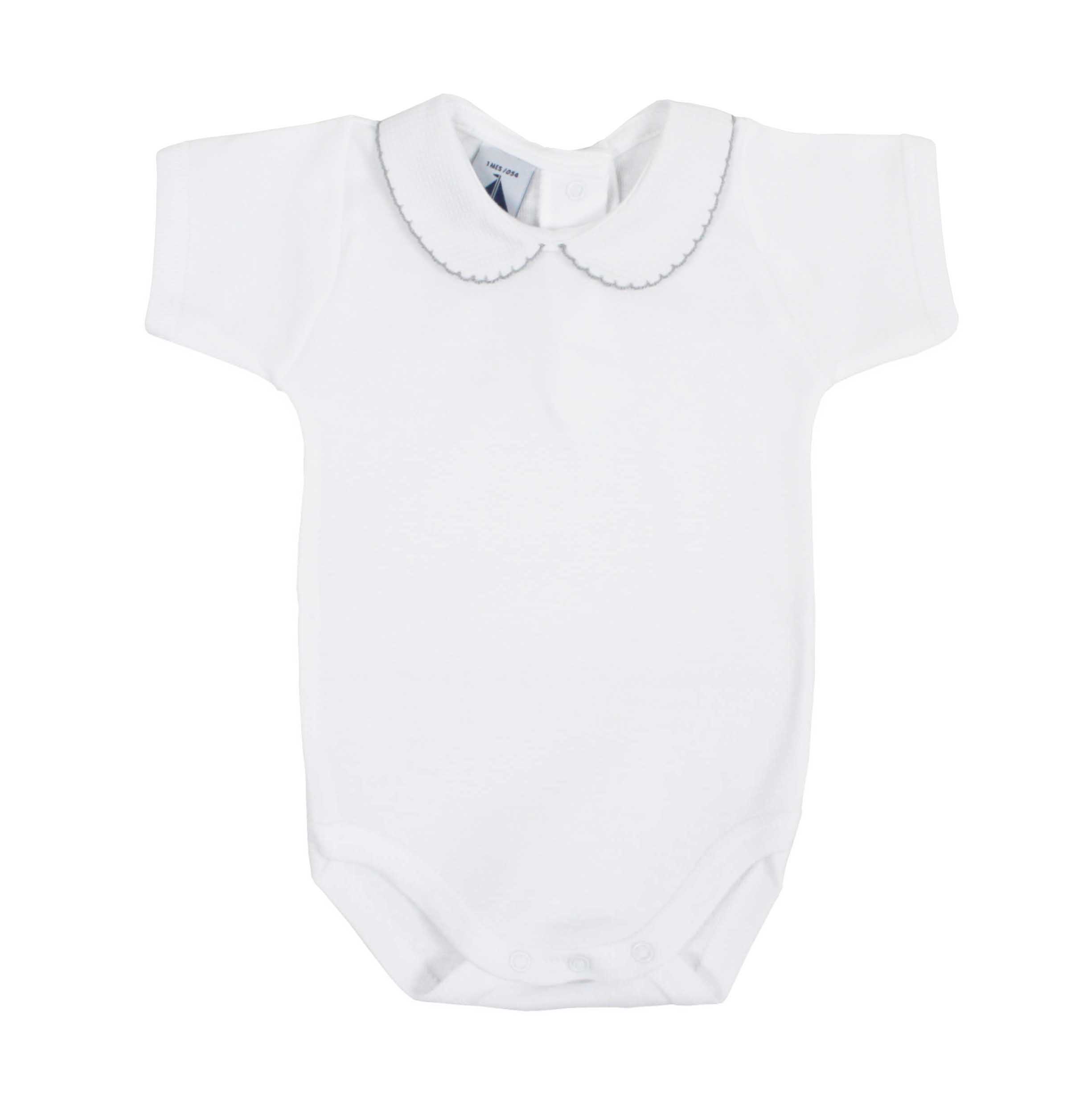 Body manga corta piqué cuello bebé ribeteado en gris