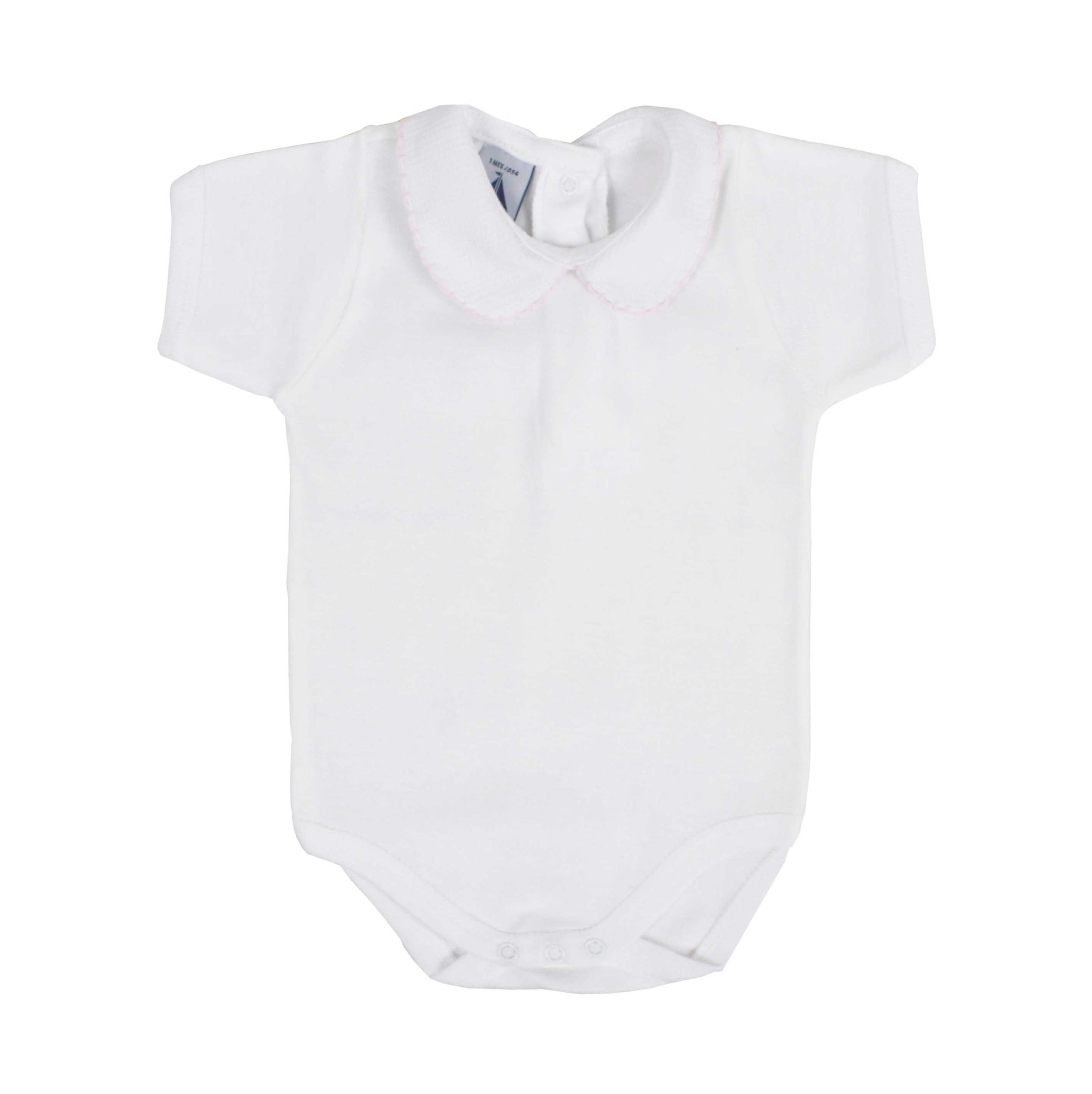 Body manga corta cuello bebé piqué ribeteado en rosa