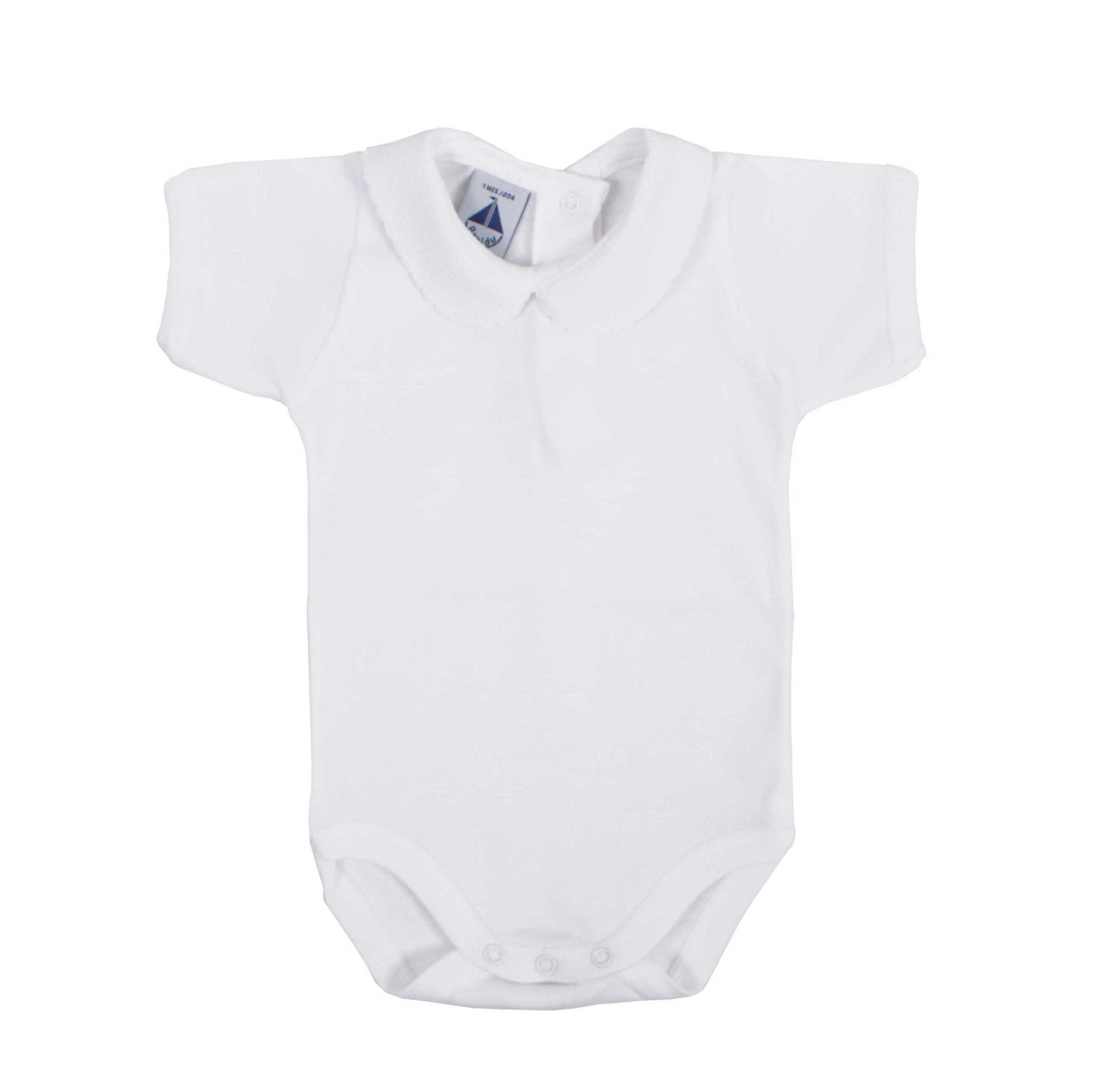 Body manga corta cuello bebé piqué ribeteado en blanco