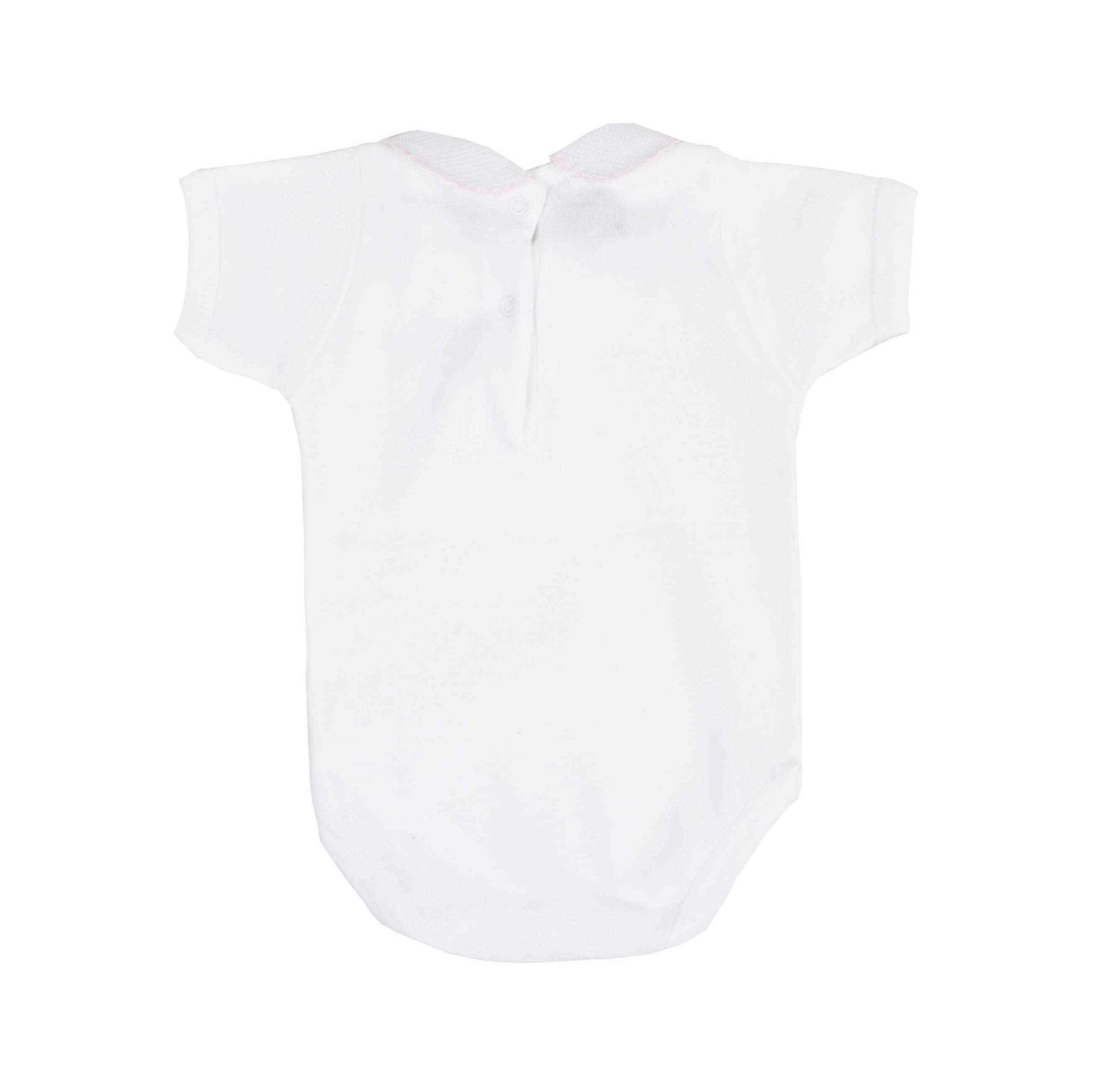 Body manga corta cuello bebé piqué ribeteado en rosa