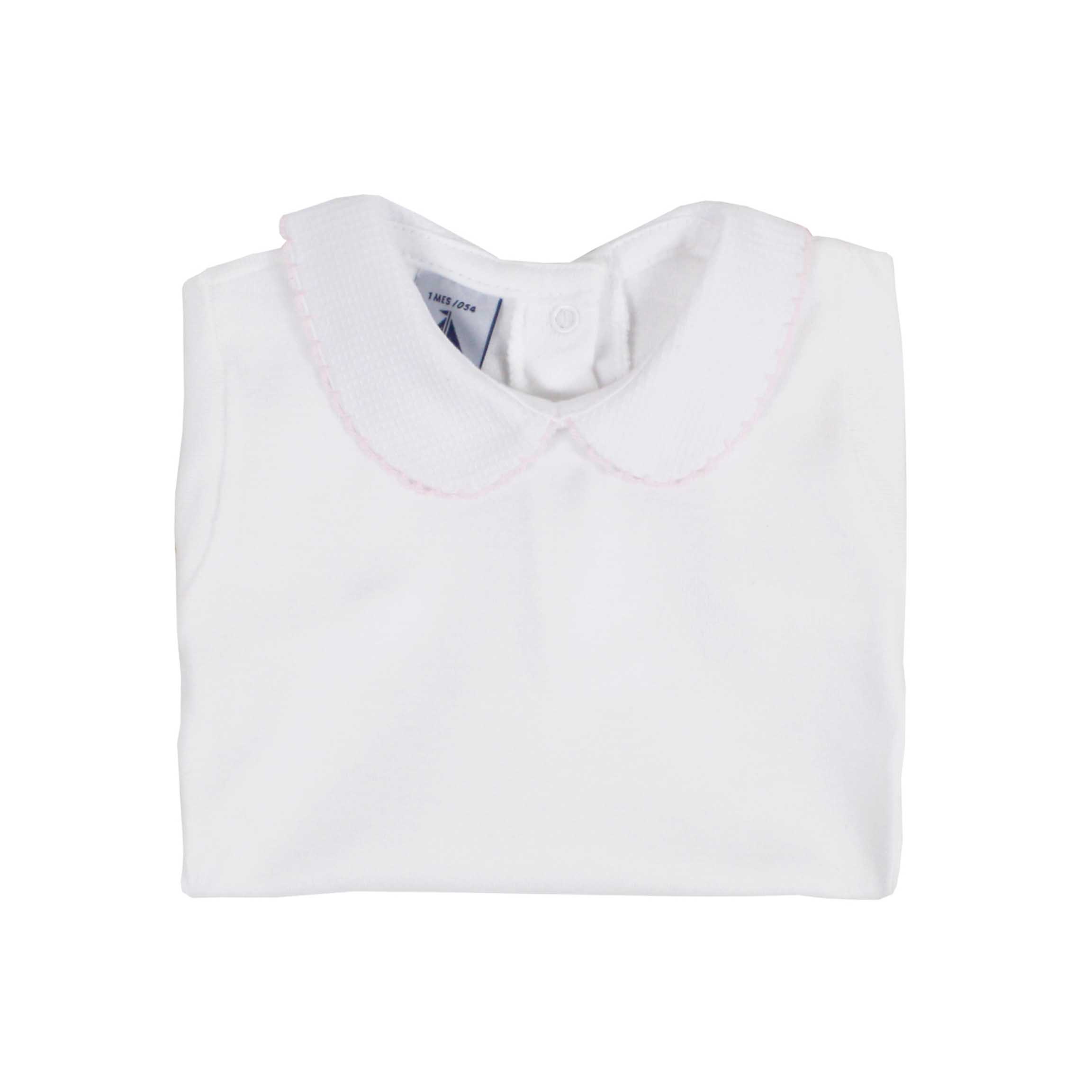Body manga corta cuello bebé piqué ribeteado en rosa
