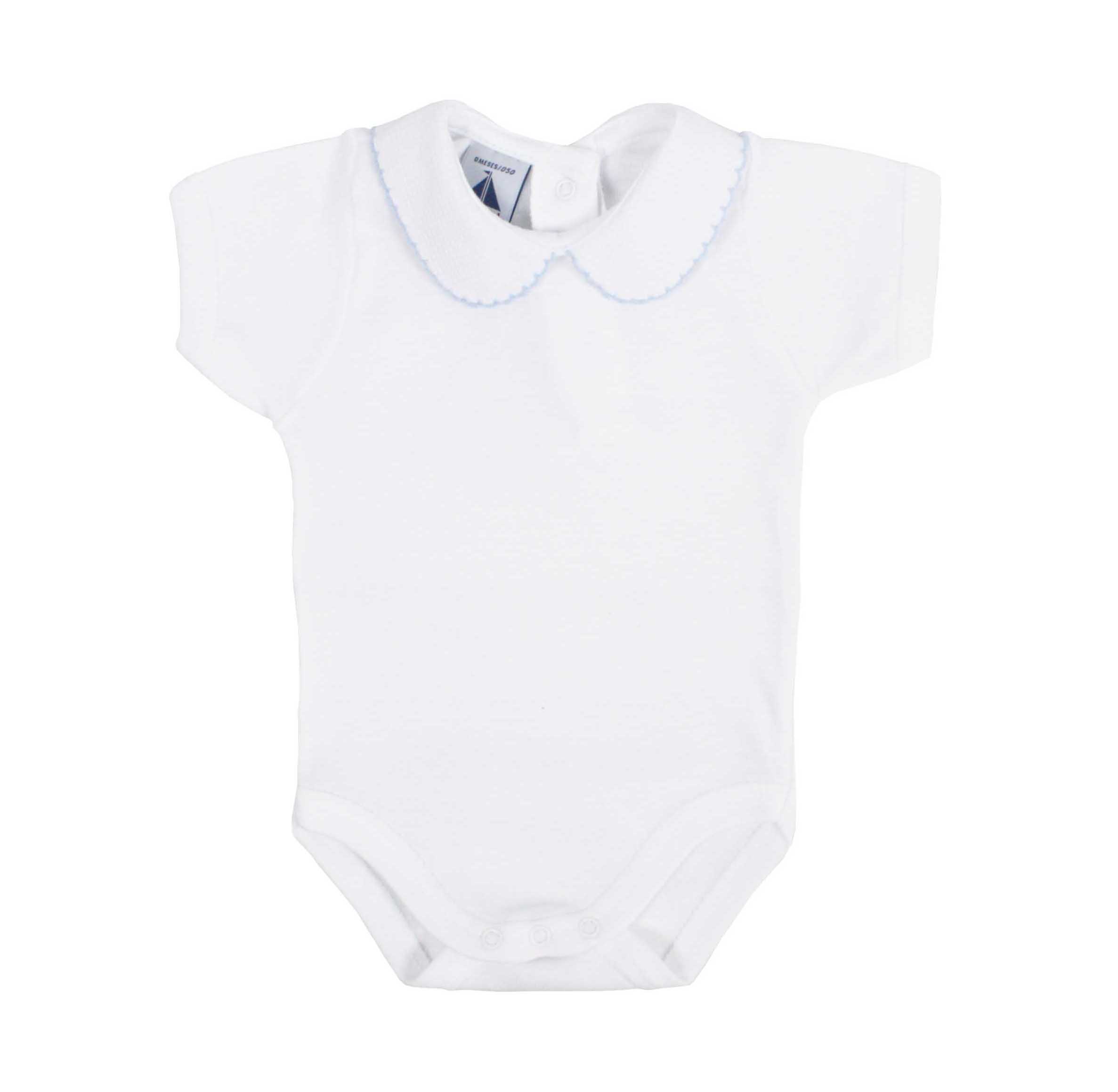 Body manga corta cuello bebé piqué ribeteado en azul
