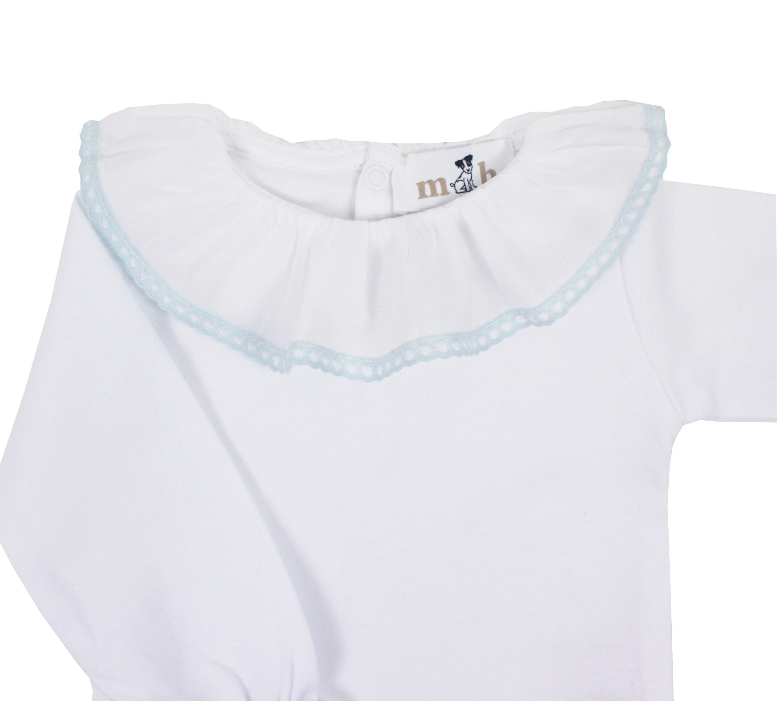 Body volante manga larga  batista puntilla azul