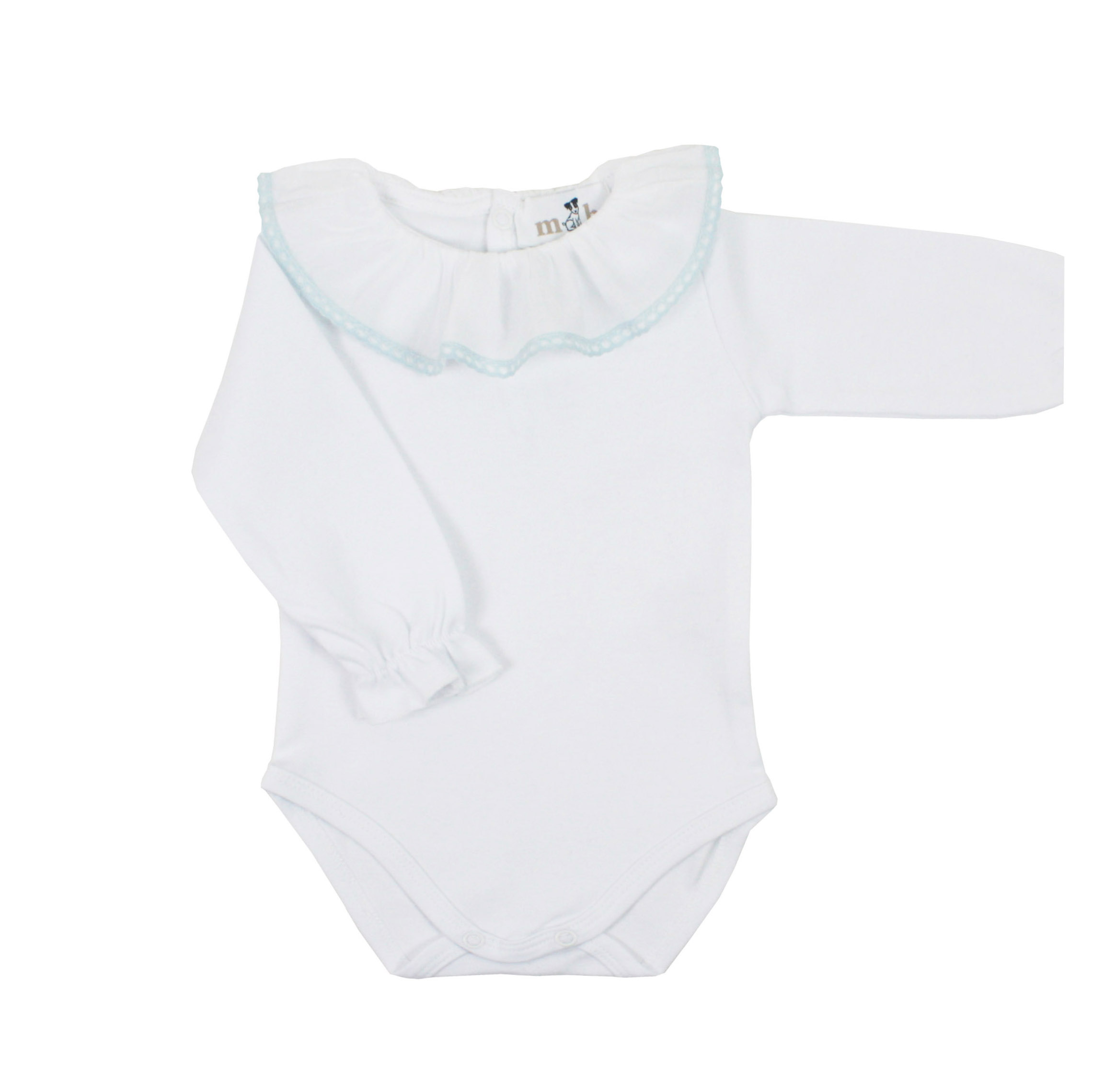 Body volante manga larga  batista puntilla azul