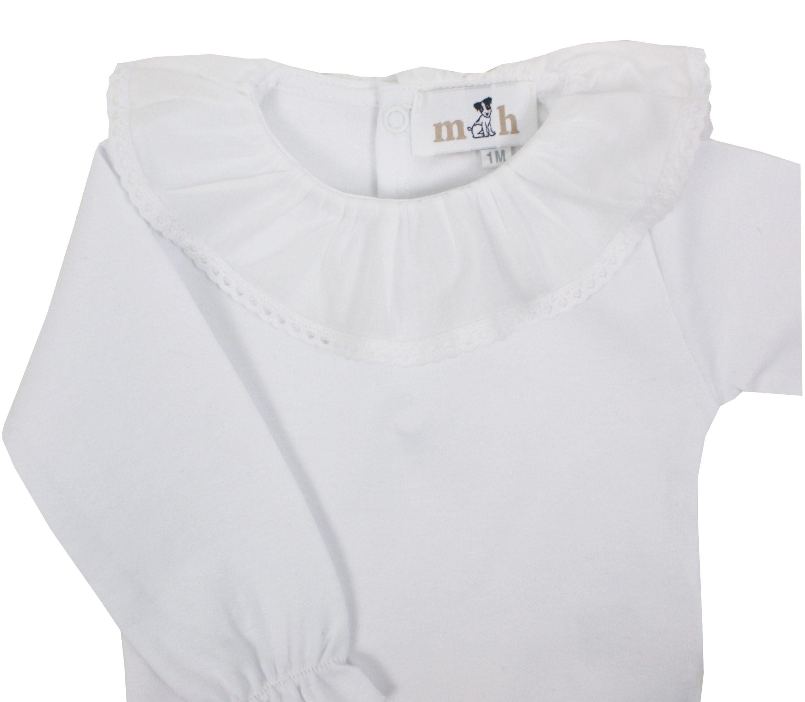 Body volante manga larga batista puntilla blanca