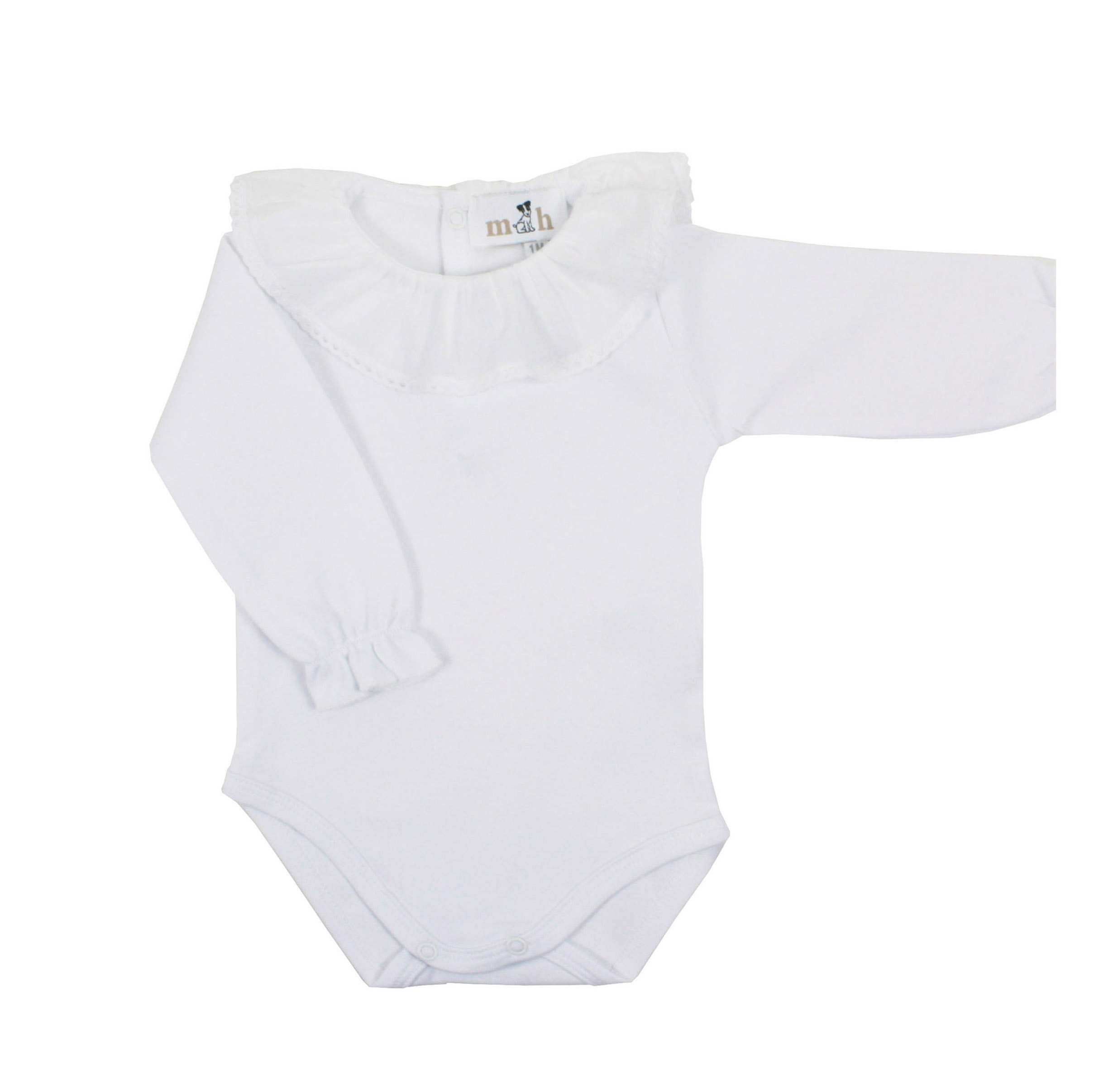 Body volante manga larga batista puntilla blanca