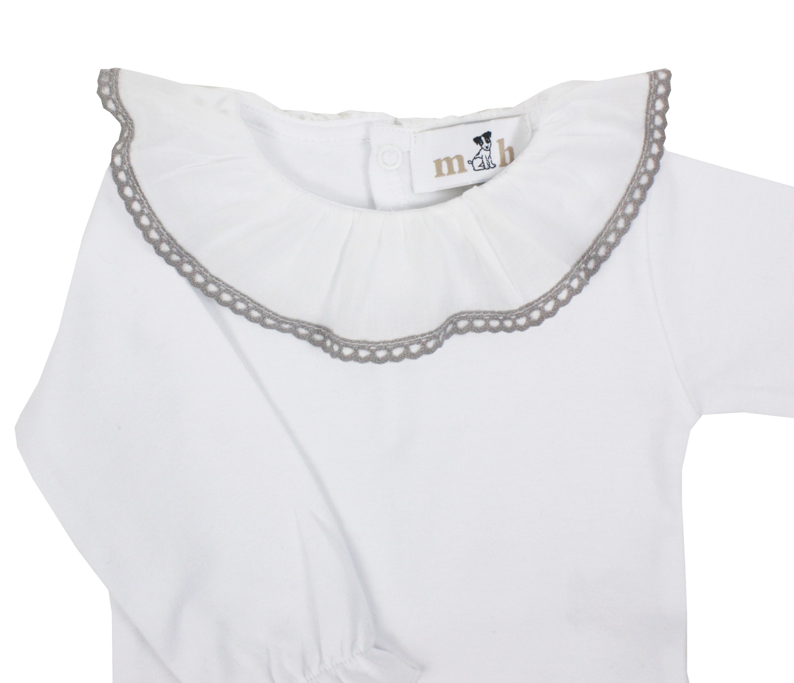 Body volante manga larga batista puntilla gris