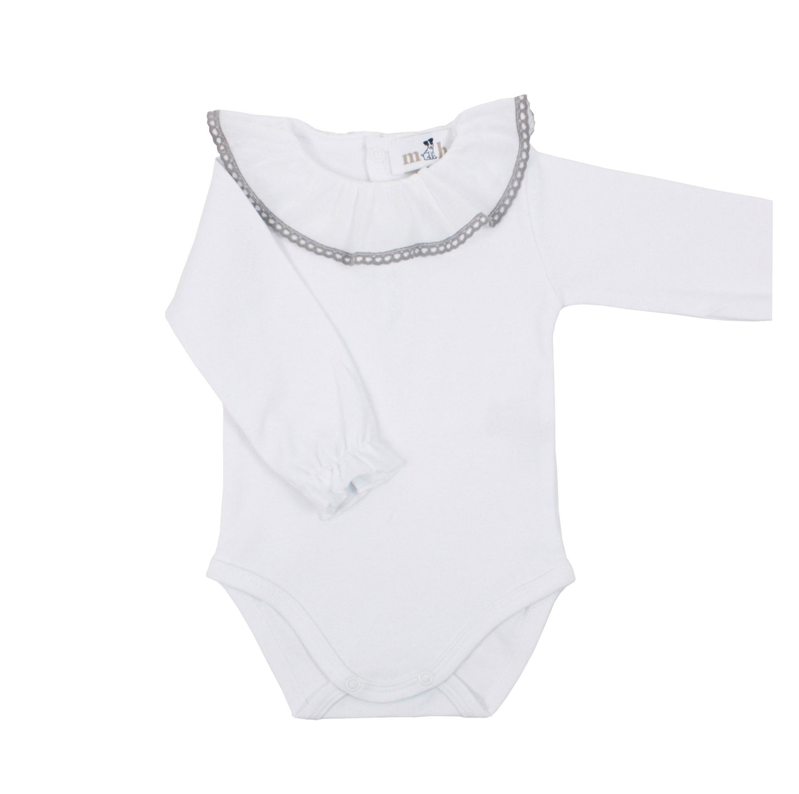 Body volante manga larga batista puntilla gris