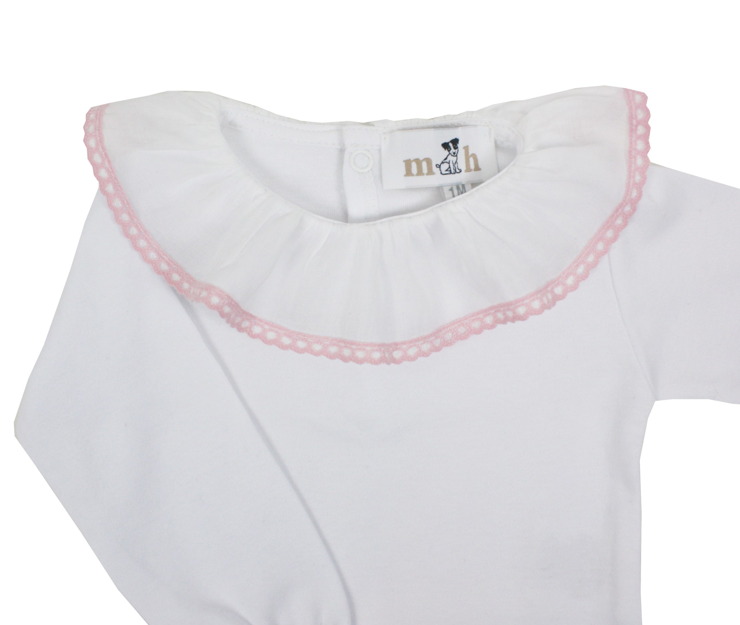 Body volante manga larga batista puntilla rosa