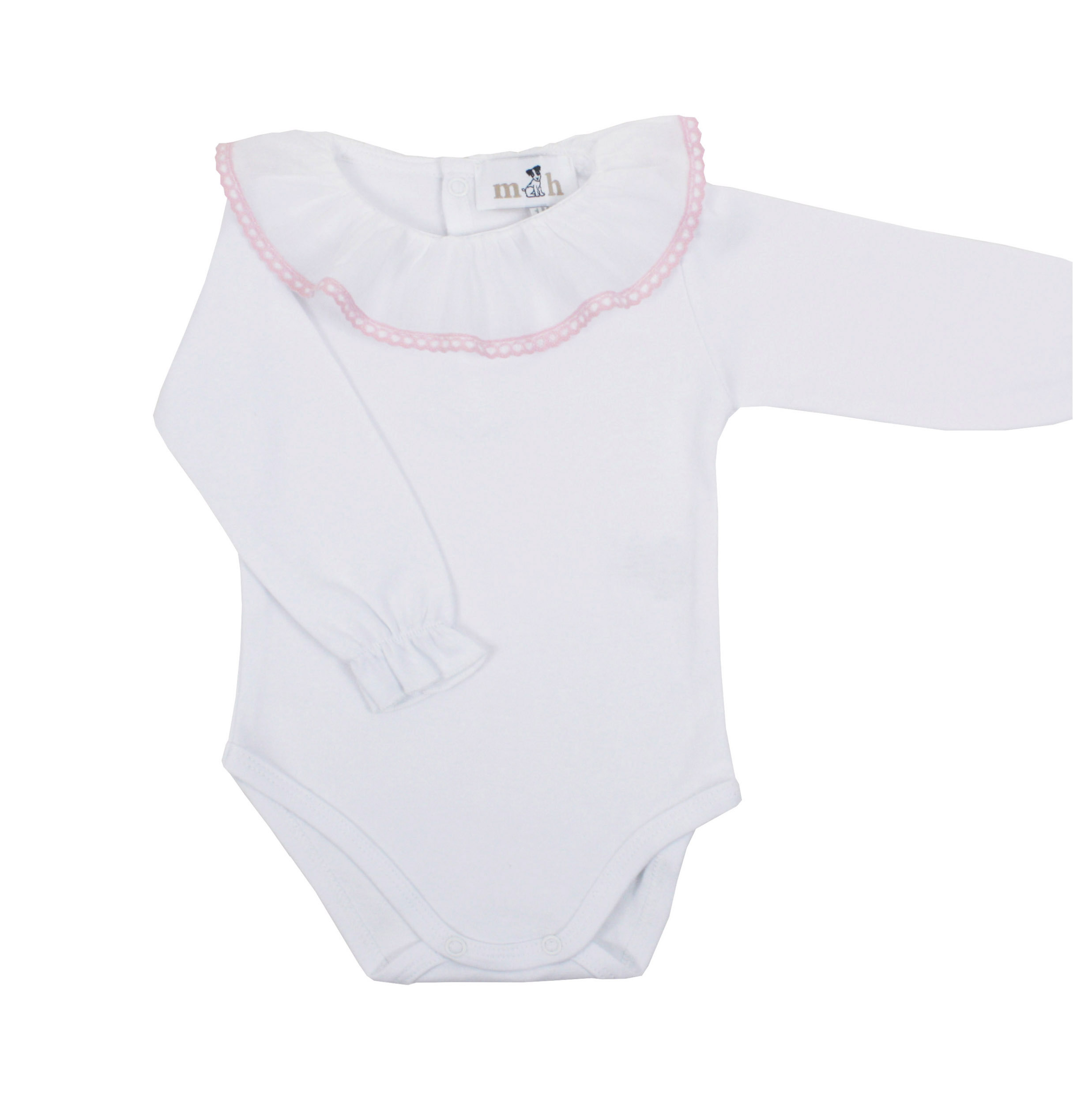 Body volante manga larga batista puntilla rosa