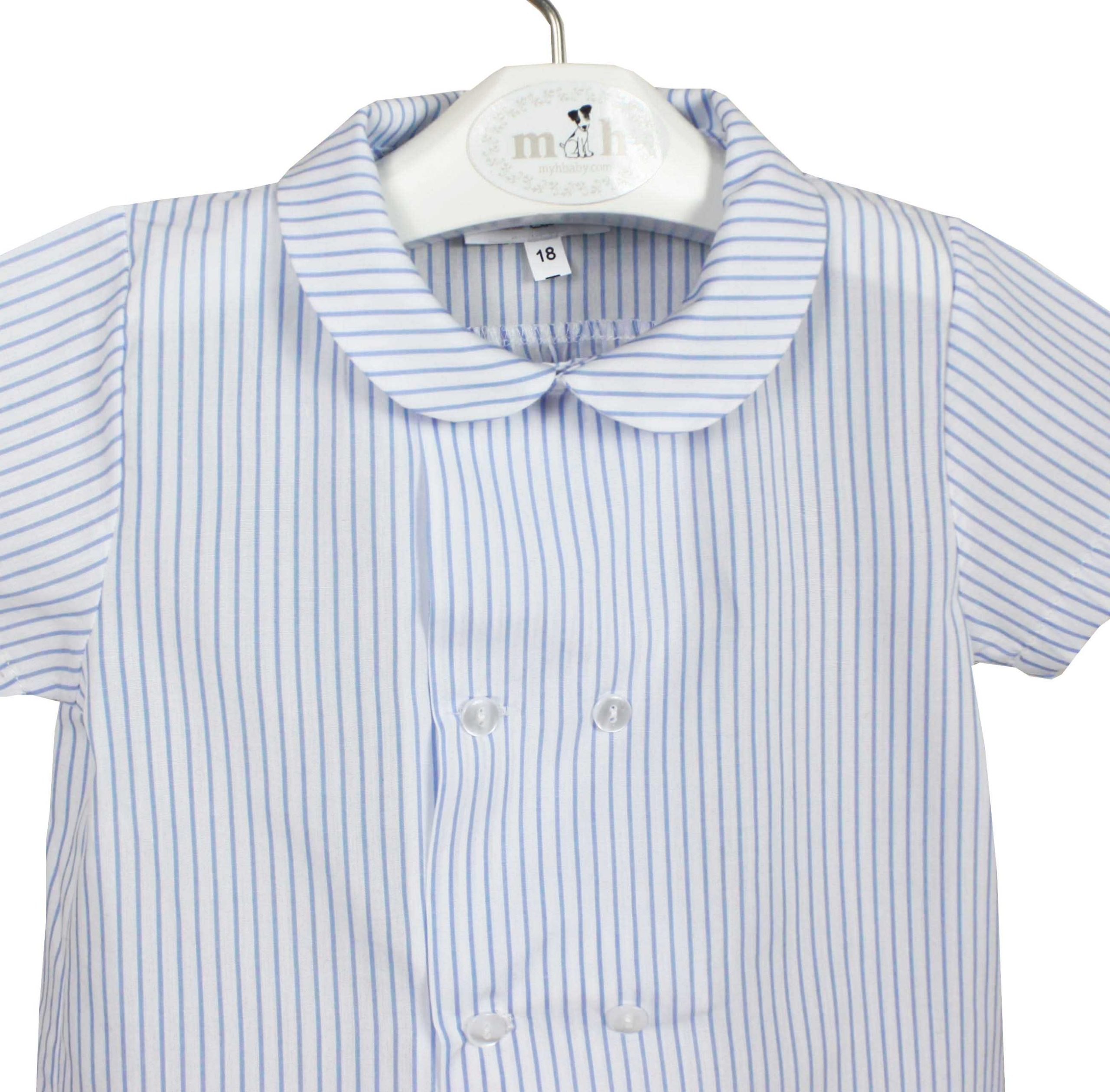 Camisa doble botonadura manga corta raya fina azul