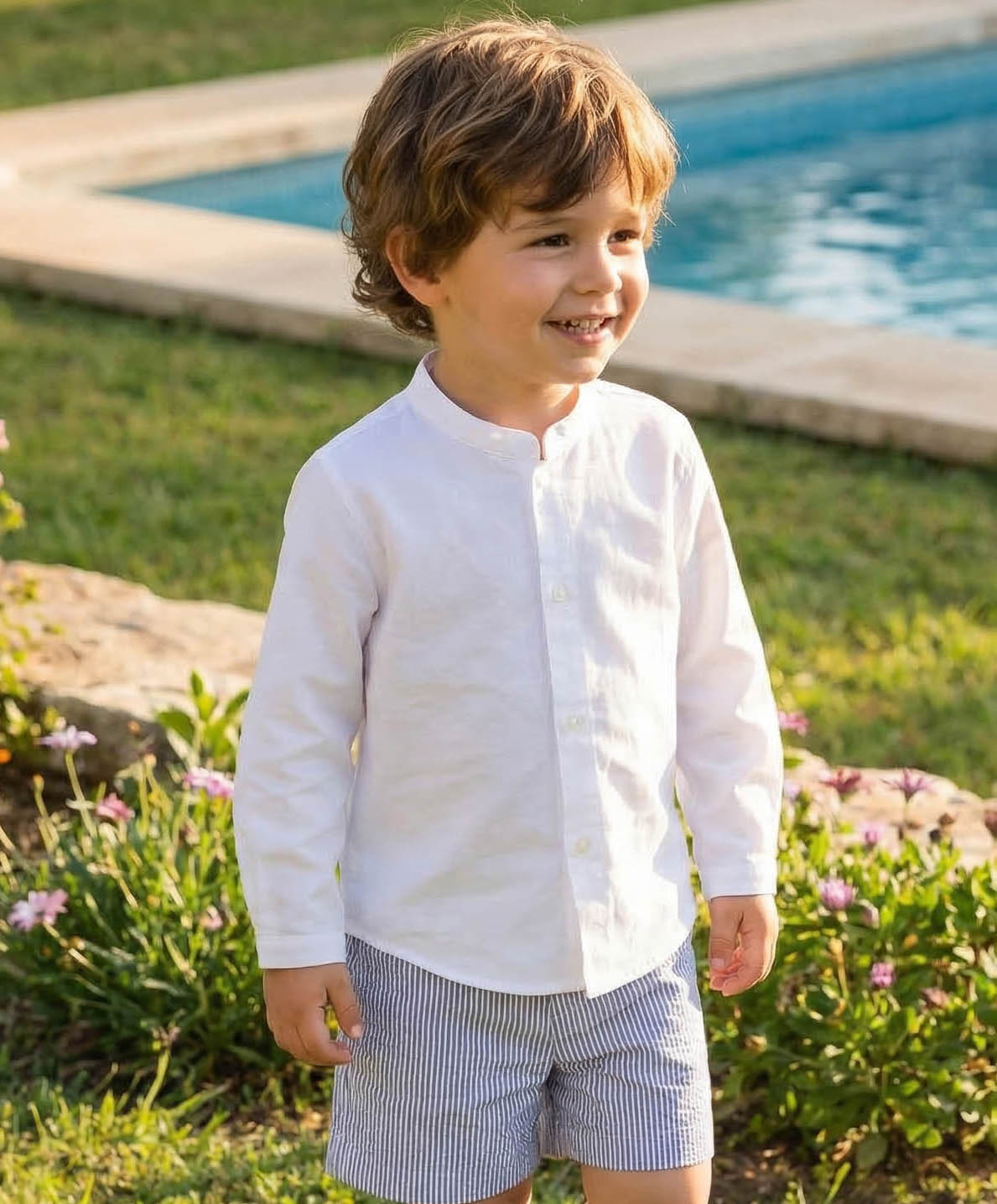 Camisa cuello mao manga larga blanca