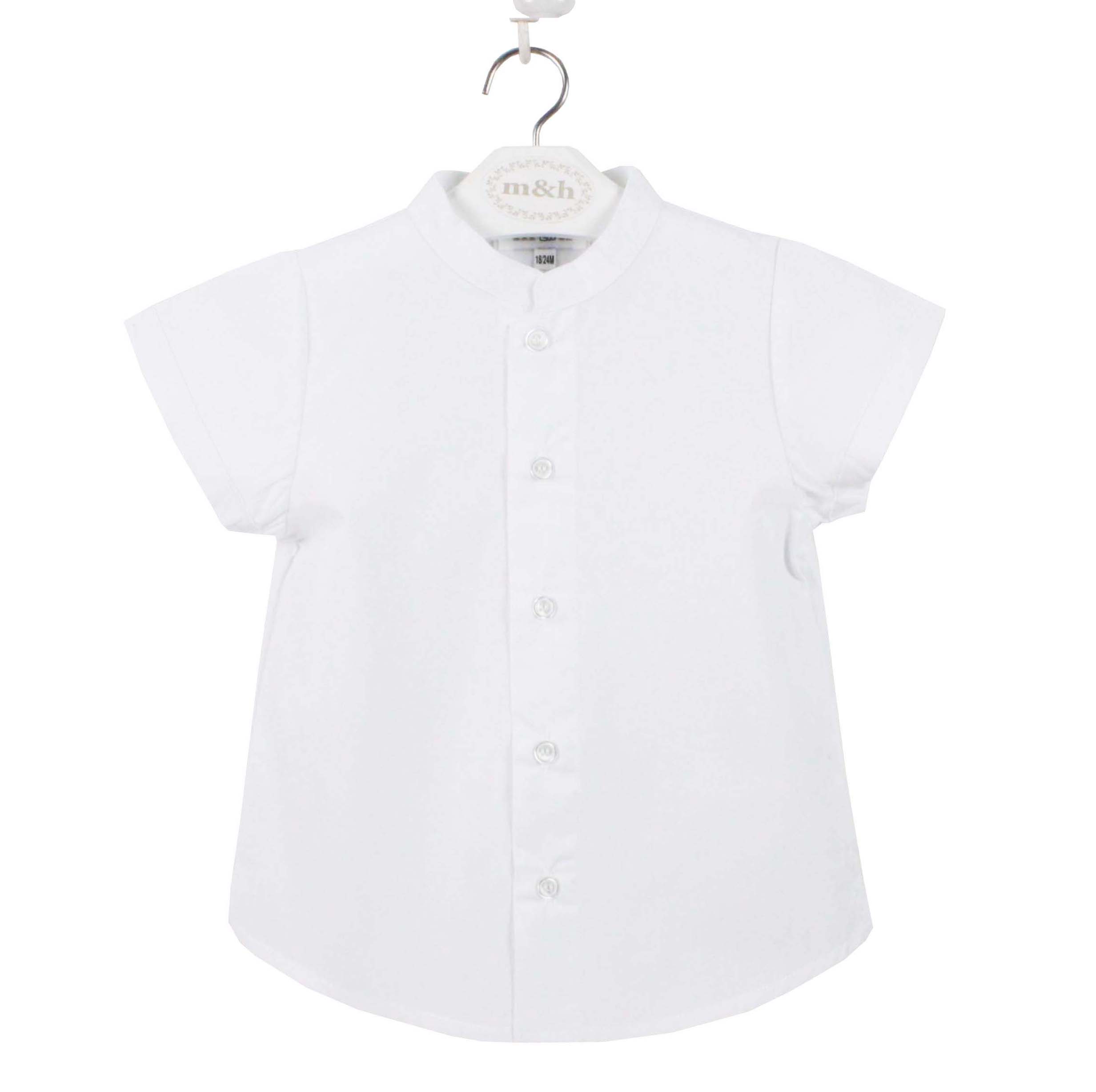 Camisa blanca cuello mao manga corta