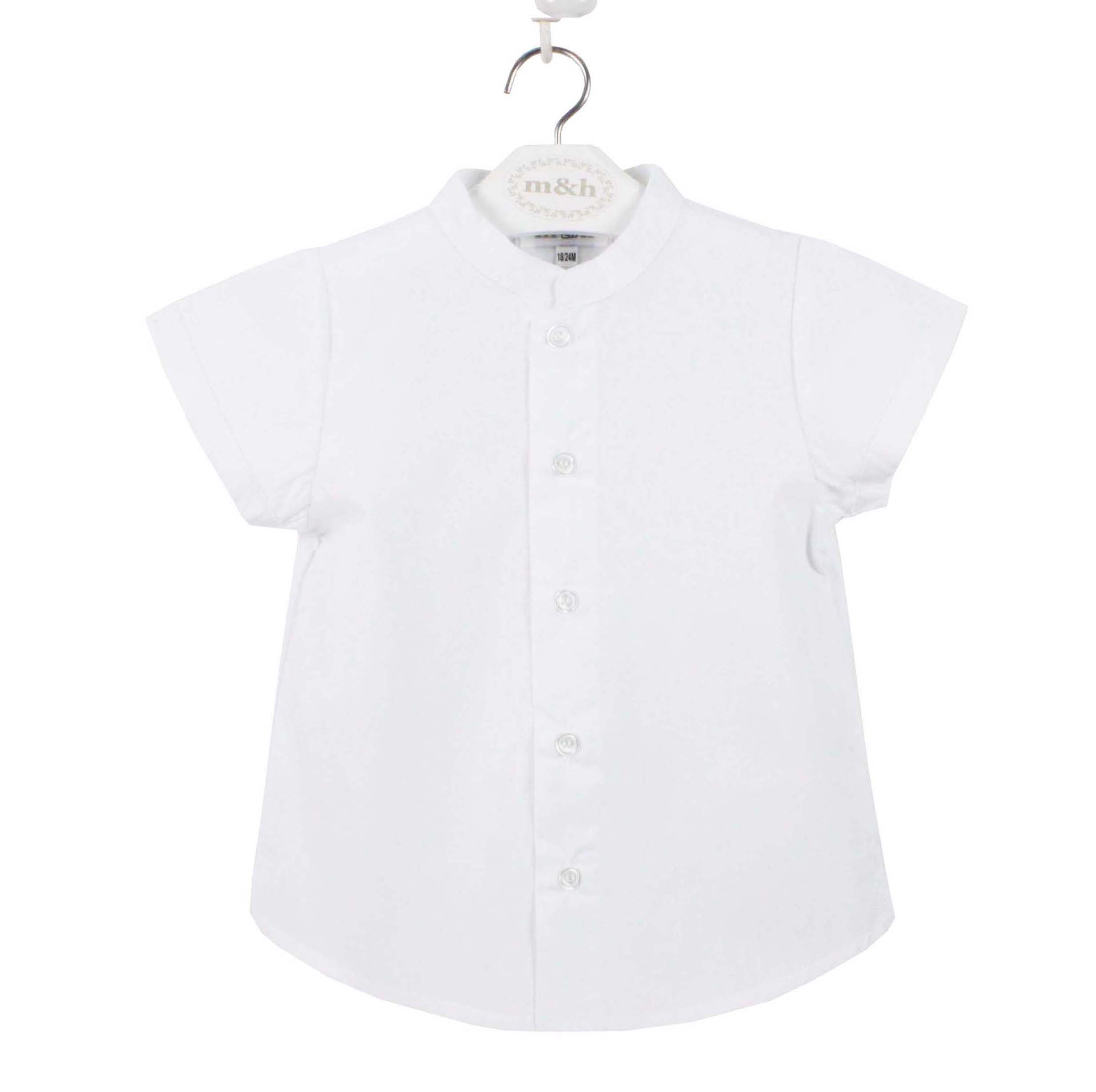 Camisa lino cuello mao manga corta blanca