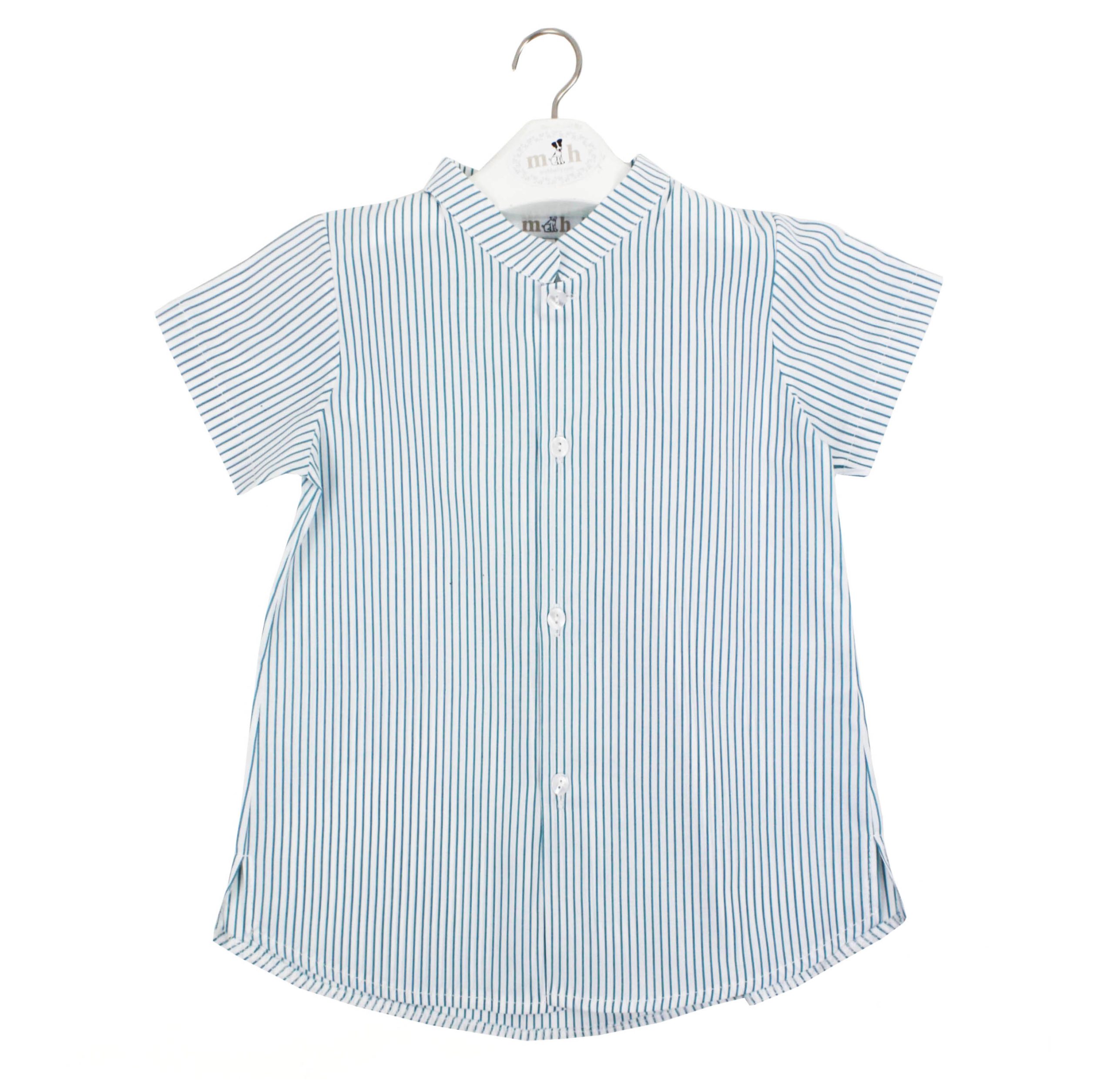 Camisa cuello mao manga corta raya verde