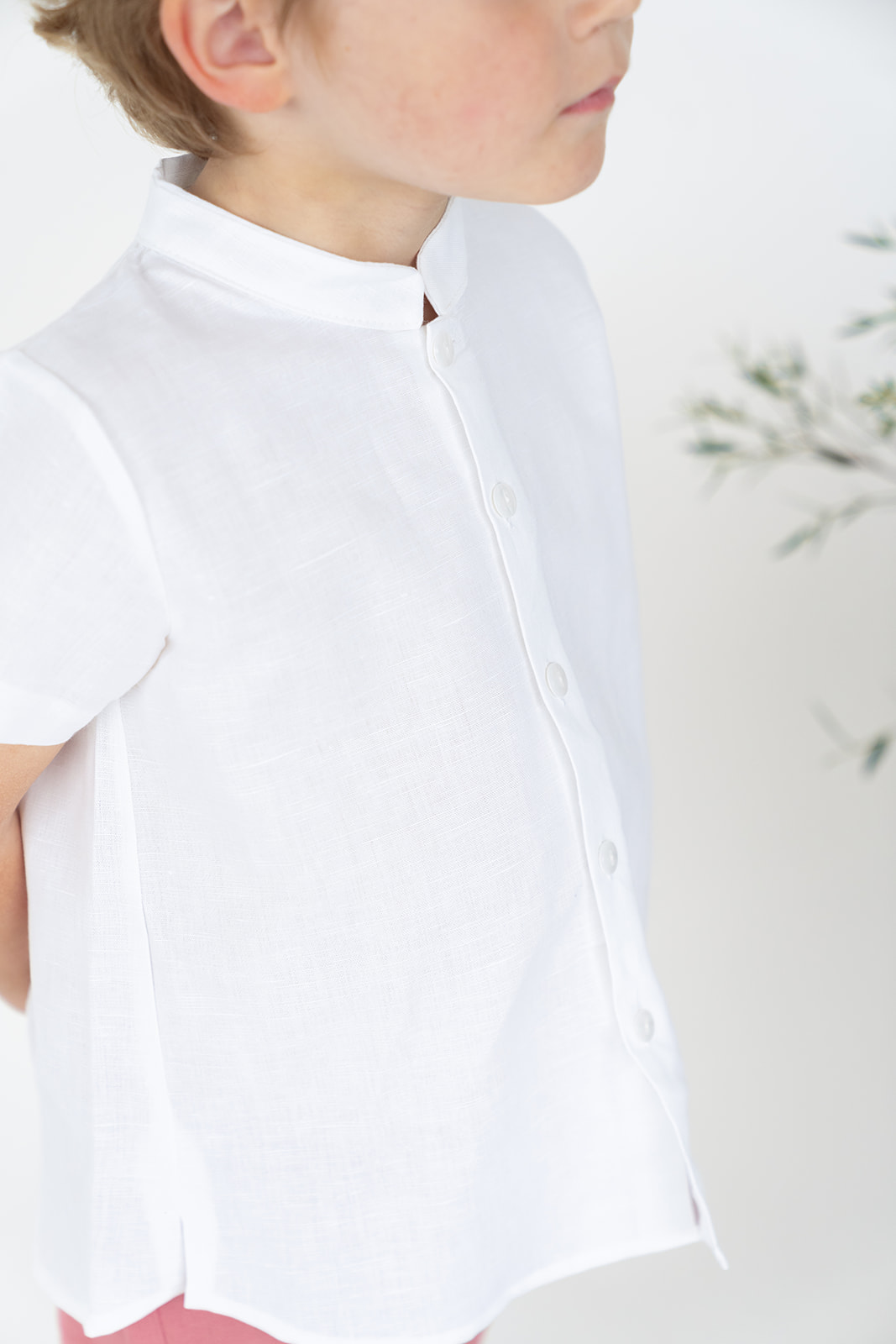 Camisa lino cuello mao manga corta blanca