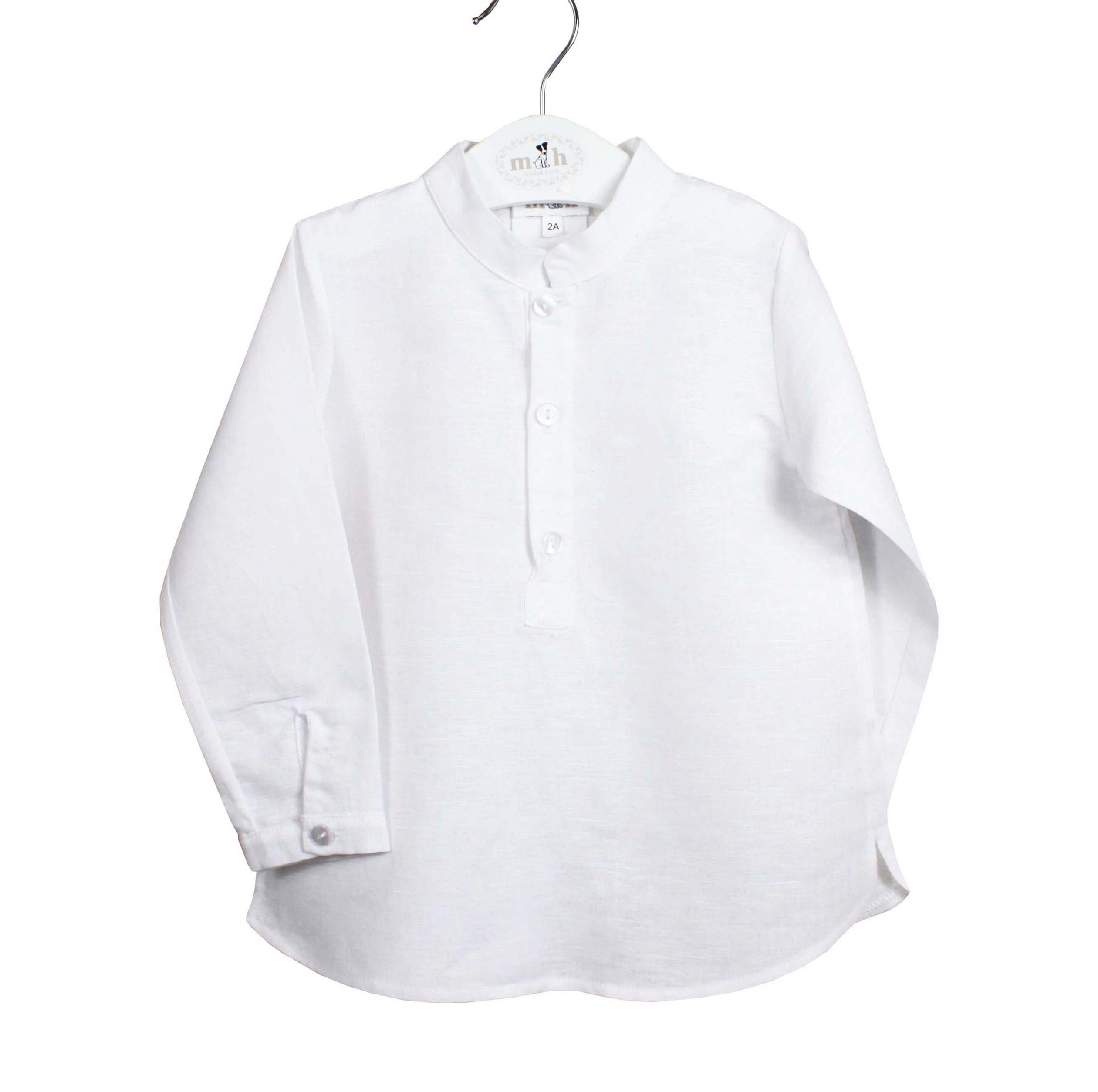 Camisa lino cuello mao 3 botones manga larga blanca