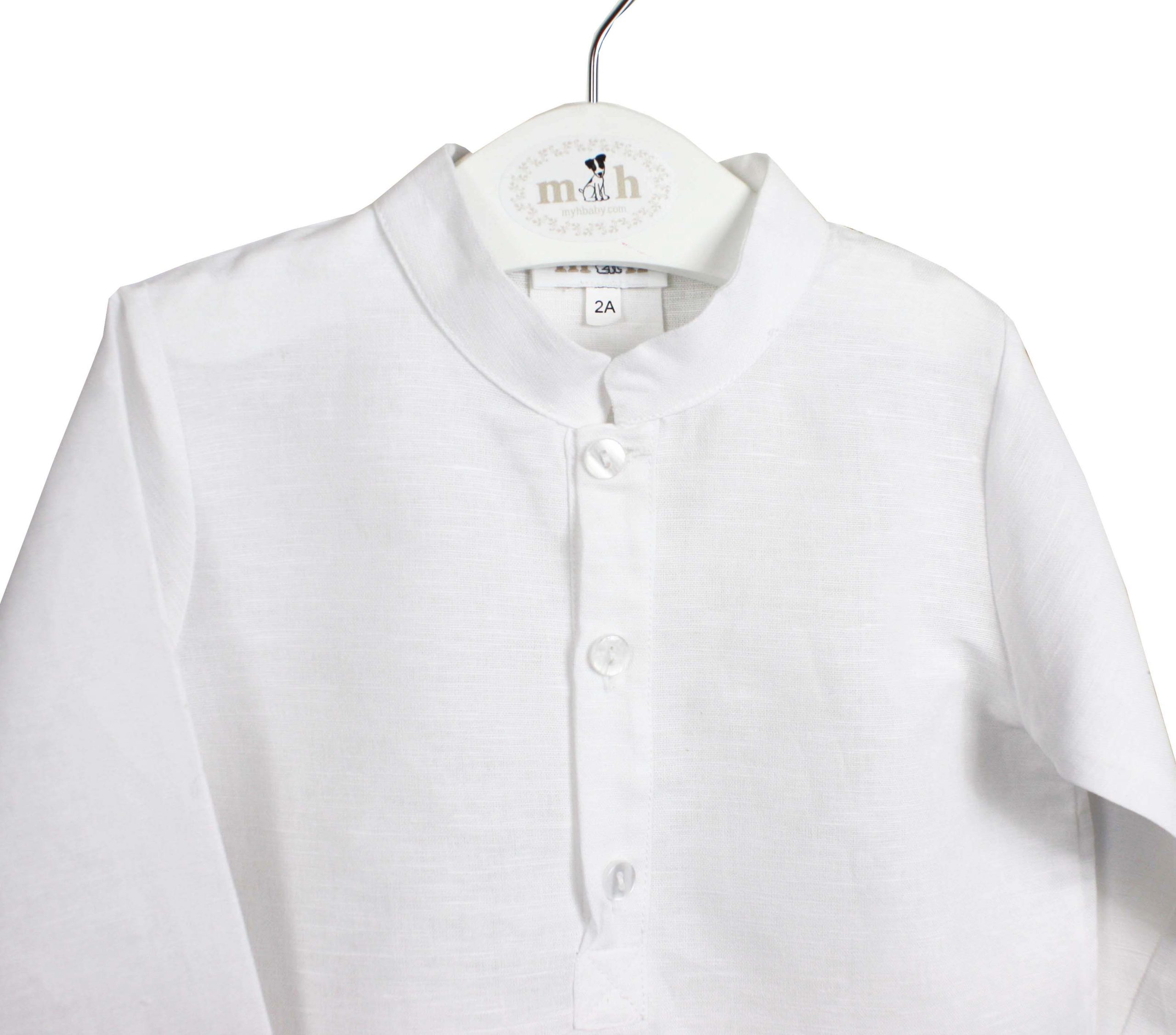 Camisa lino cuello mao 3 botones manga larga blanca