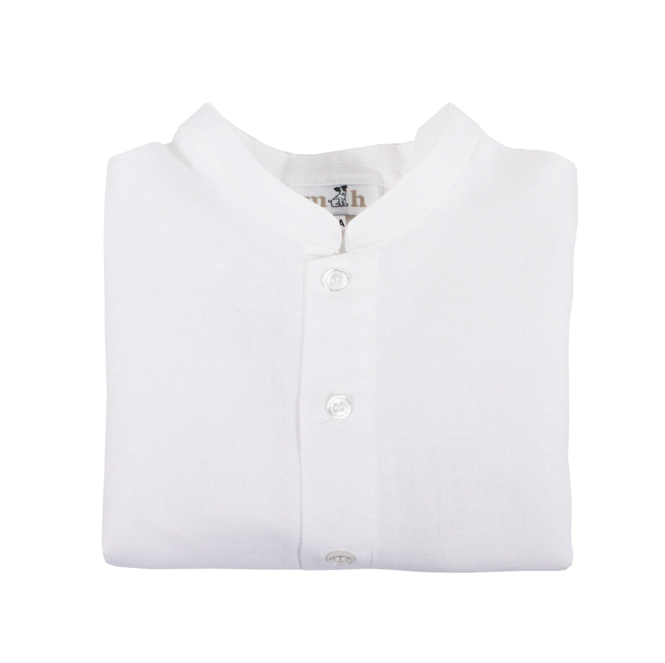 Camisa lino cuello mao manga larga blanco