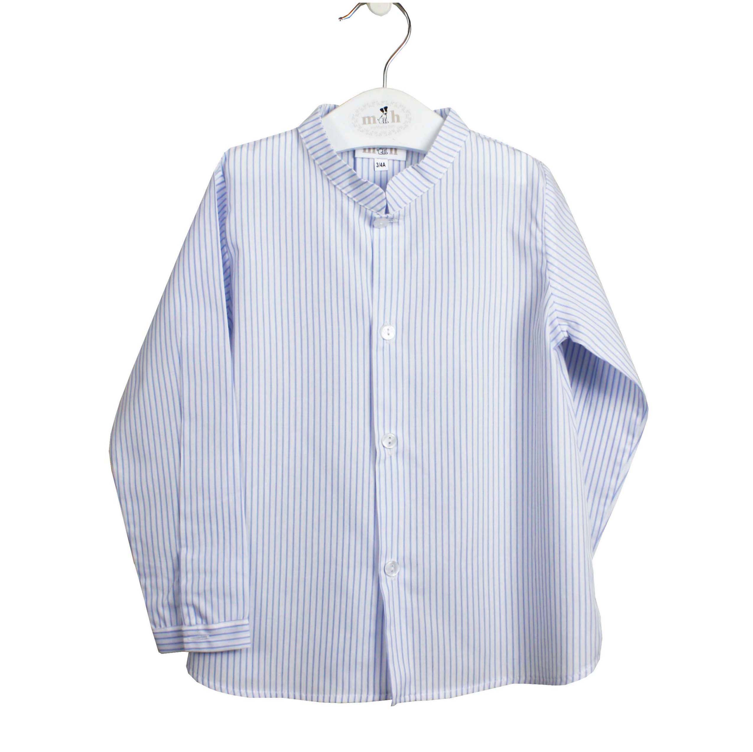 Camisa cuello mao manga larga raya fina azul