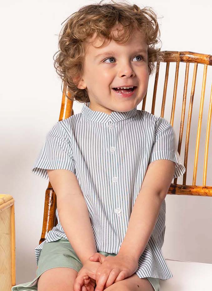 Camisa cuello mao manga corta raya verde