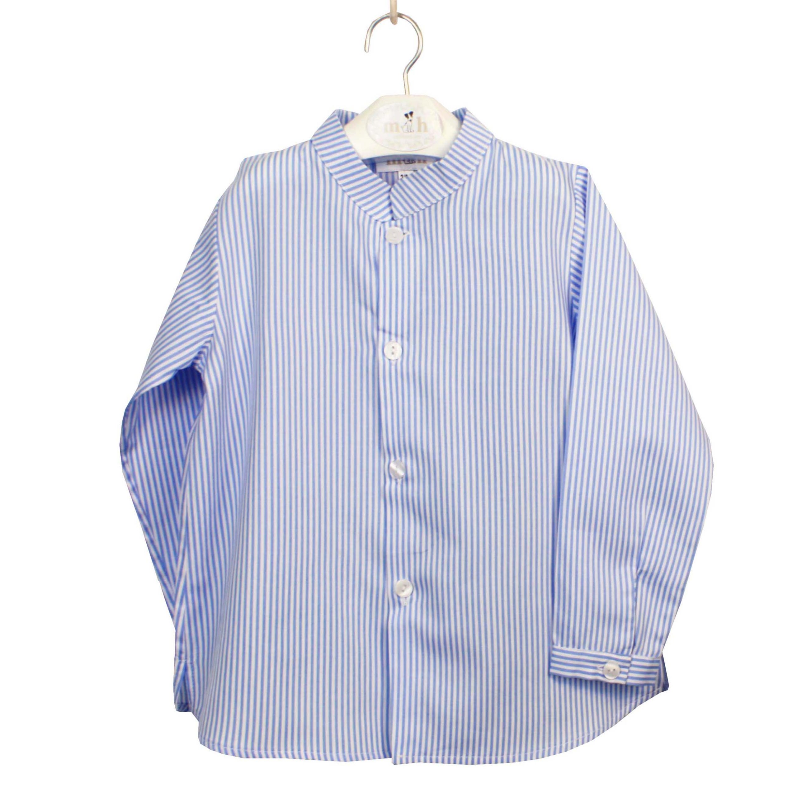 Camisa cuello mao manga larga rayas azules