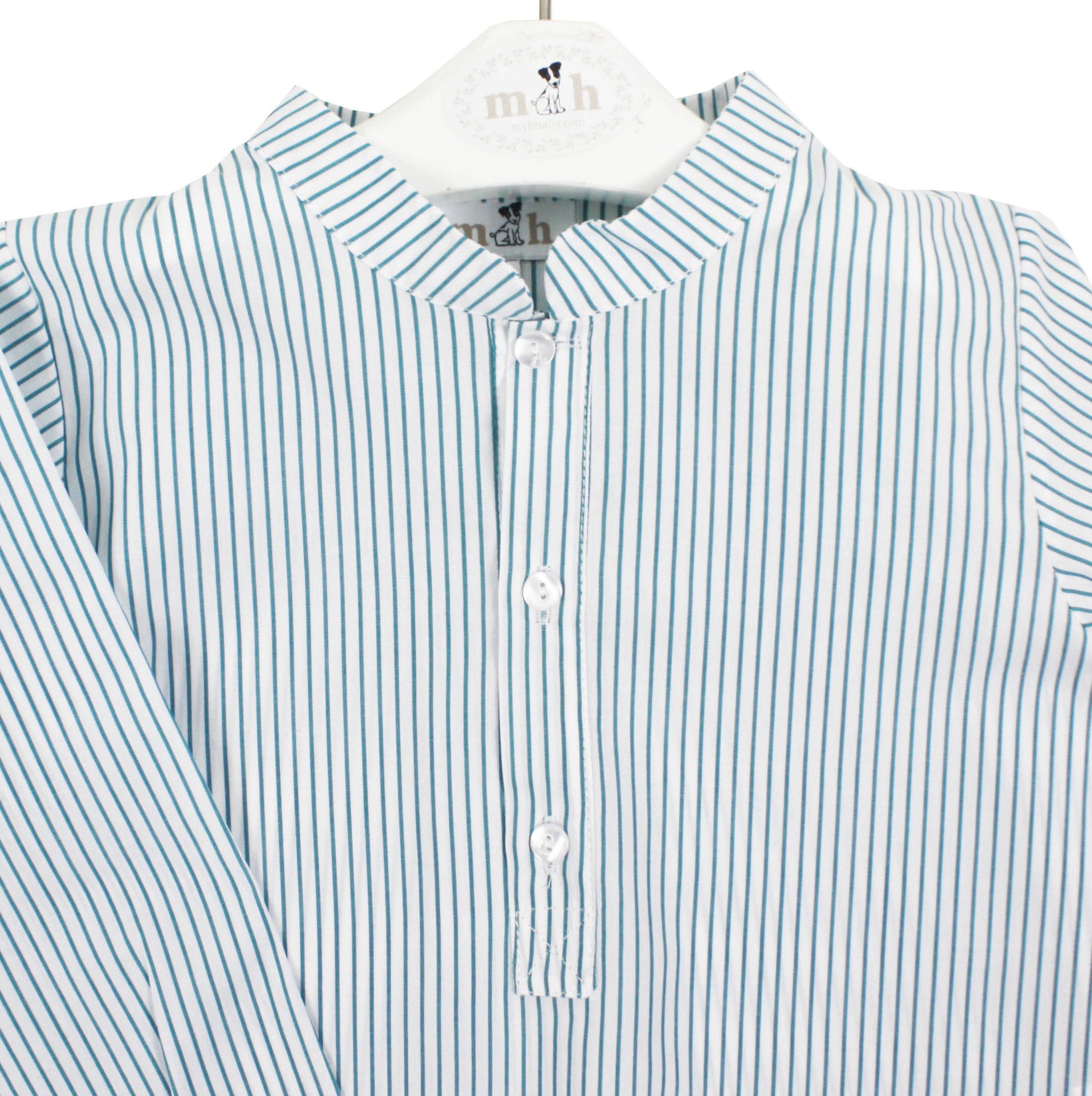 Camisa cuello mao 3 botones manga larga raya verde