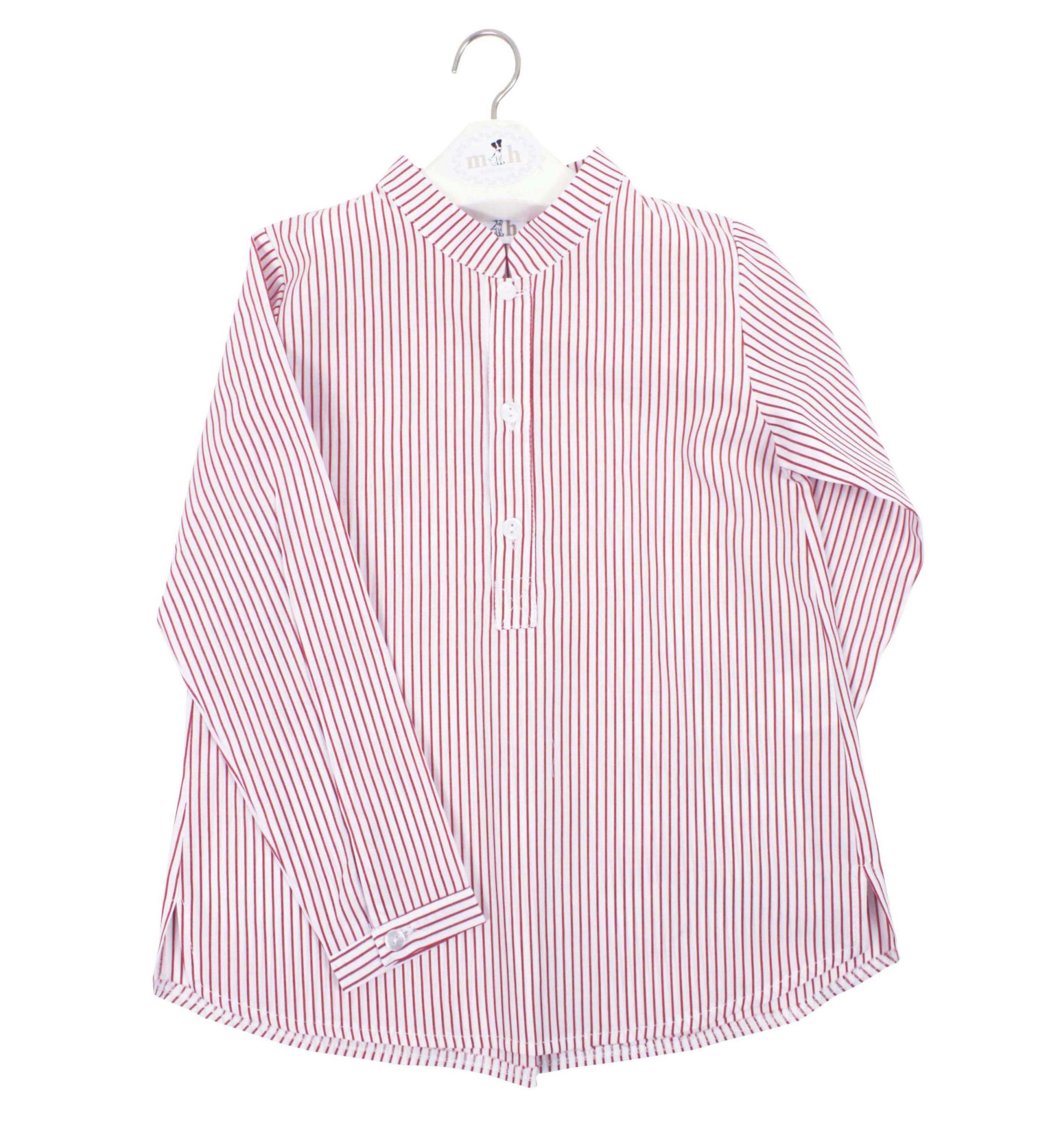 Camisa cuello mao 3 botones manga larga raya roja