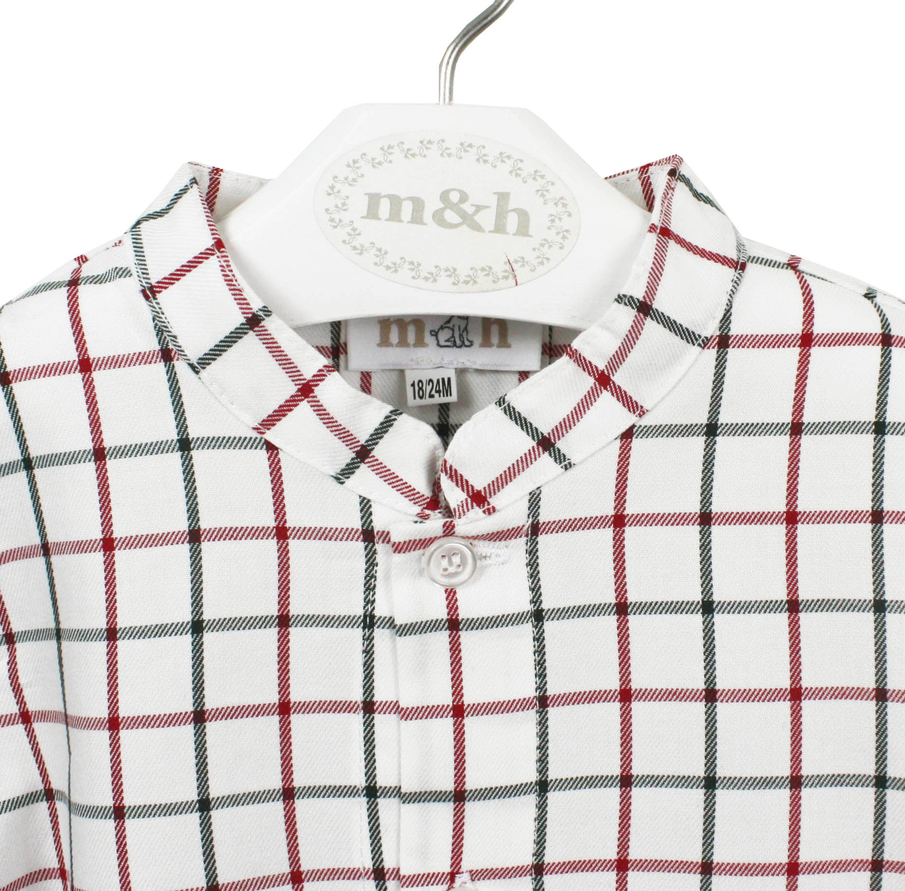 Camisa cuello mao cuadro grande rojo y verde