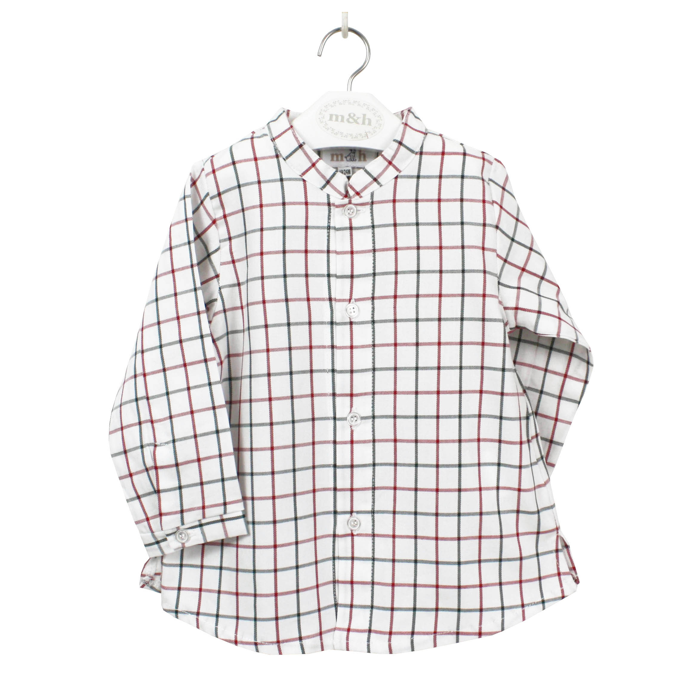 Camisa cuello mao cuadro grande rojo y verde