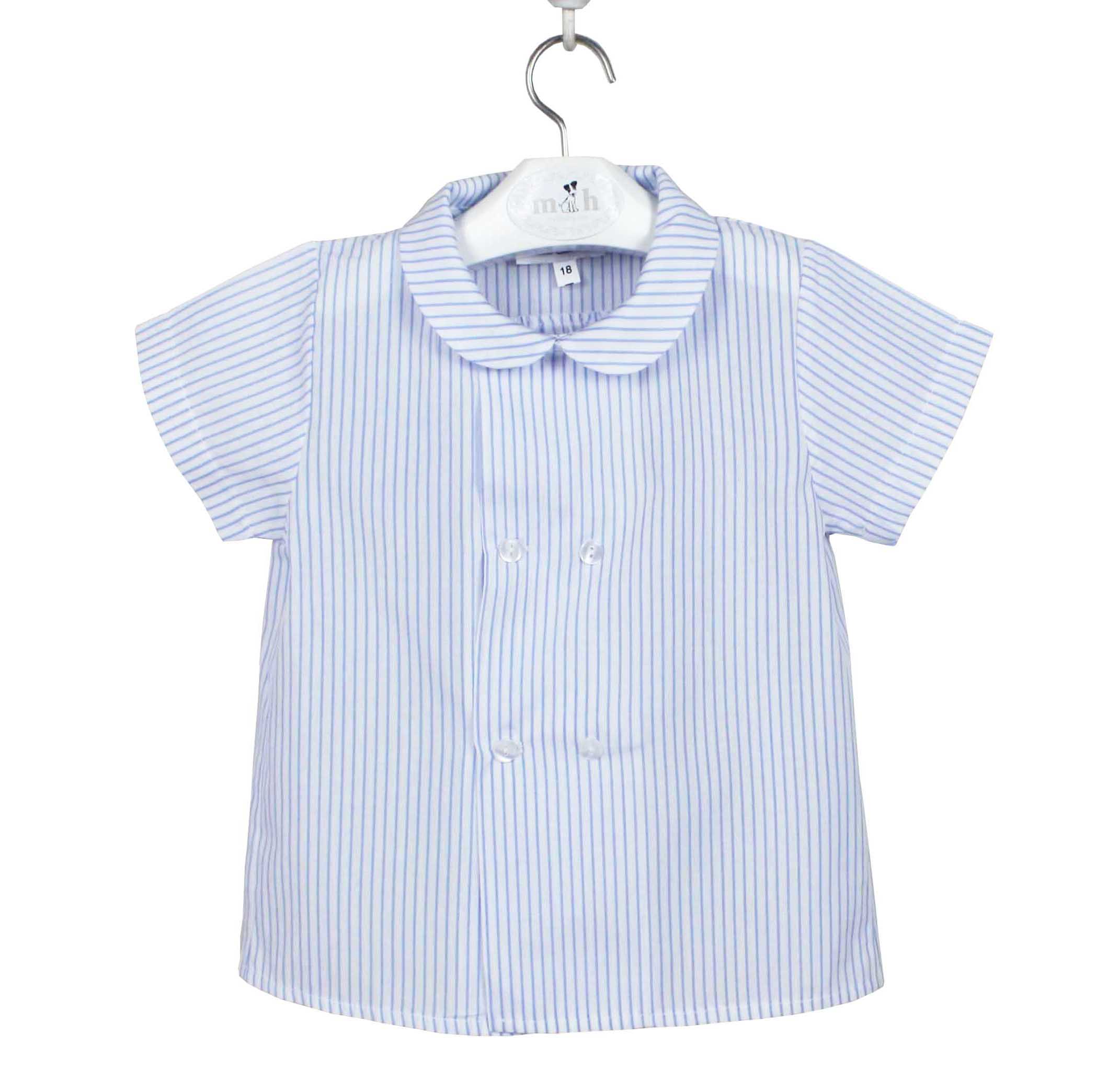 Camisa doble botonadura manga corta raya fina azul