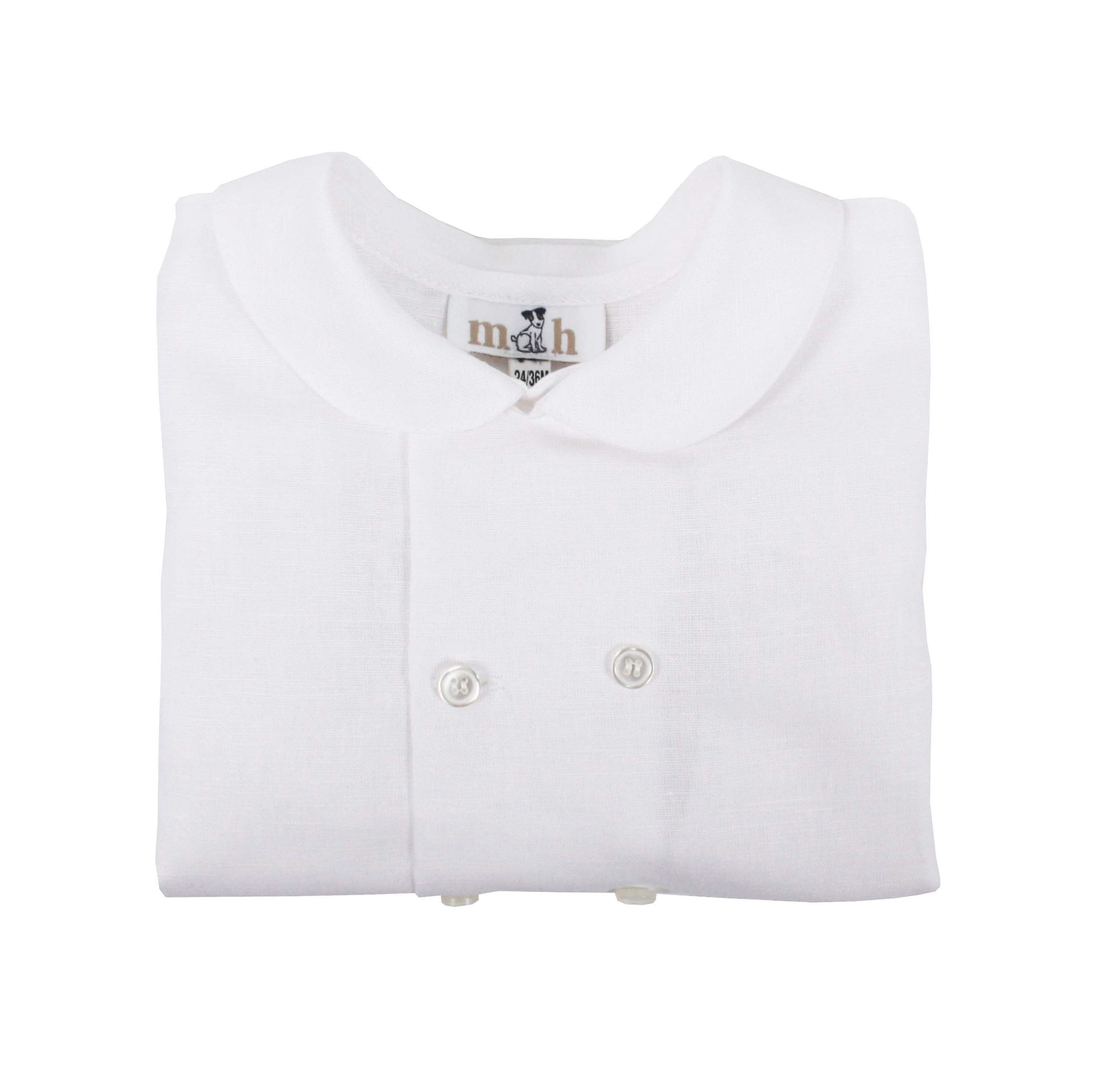 Camisa lino doble botonadura manga corta blanco
