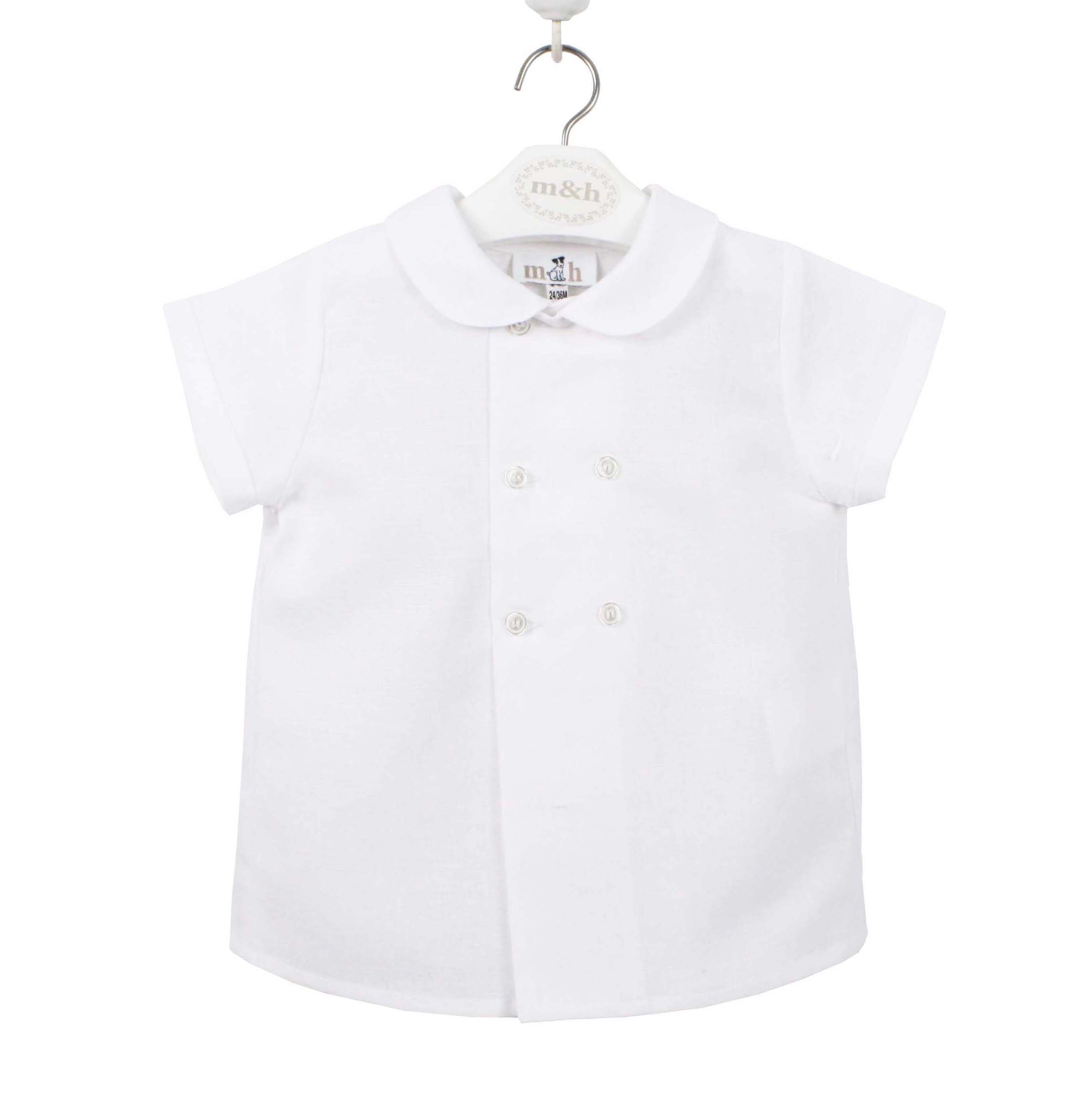 Camisa lino doble botonadura manga corta blanco
