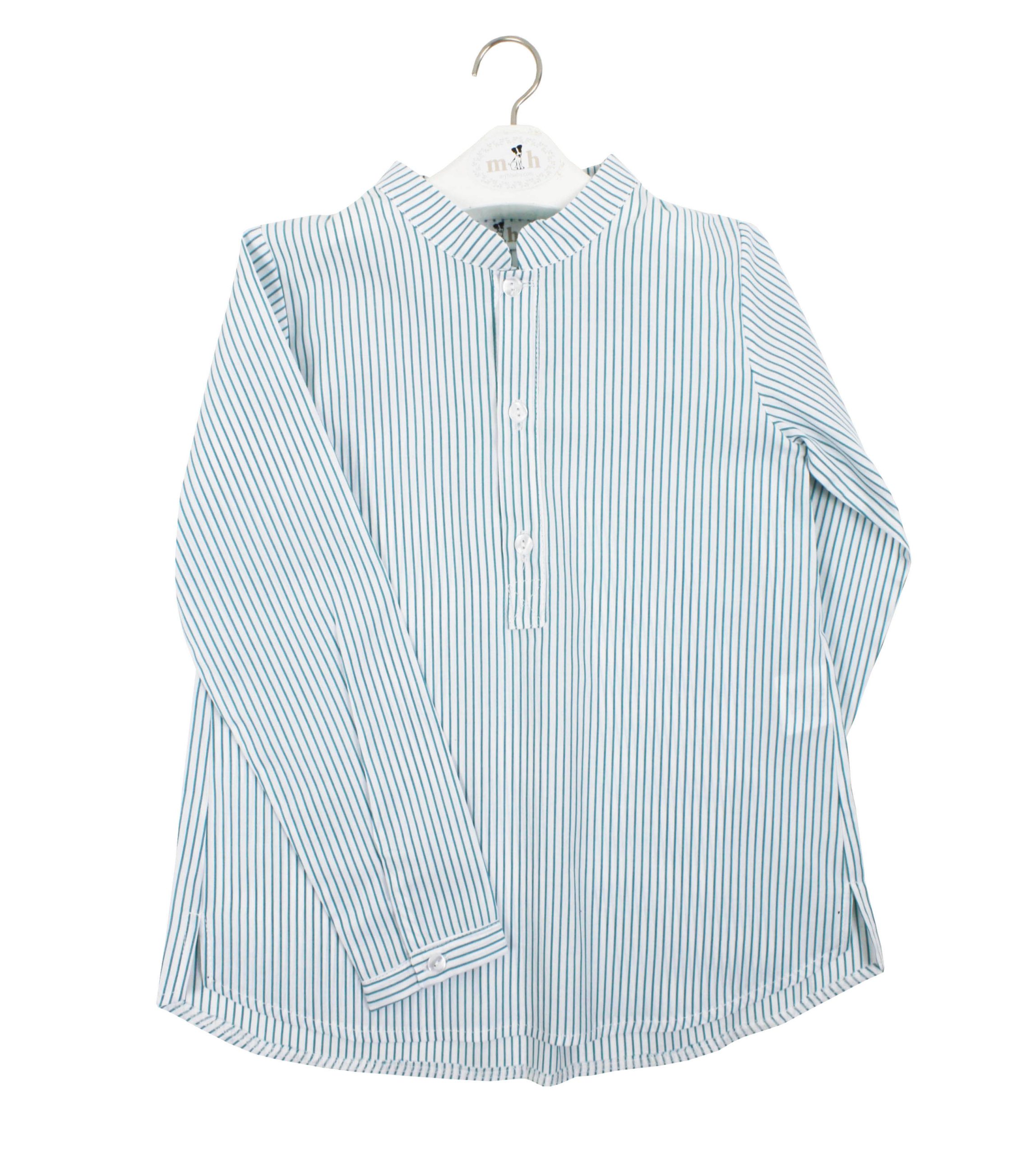 Camisa cuello mao 3 botones manga larga raya verde