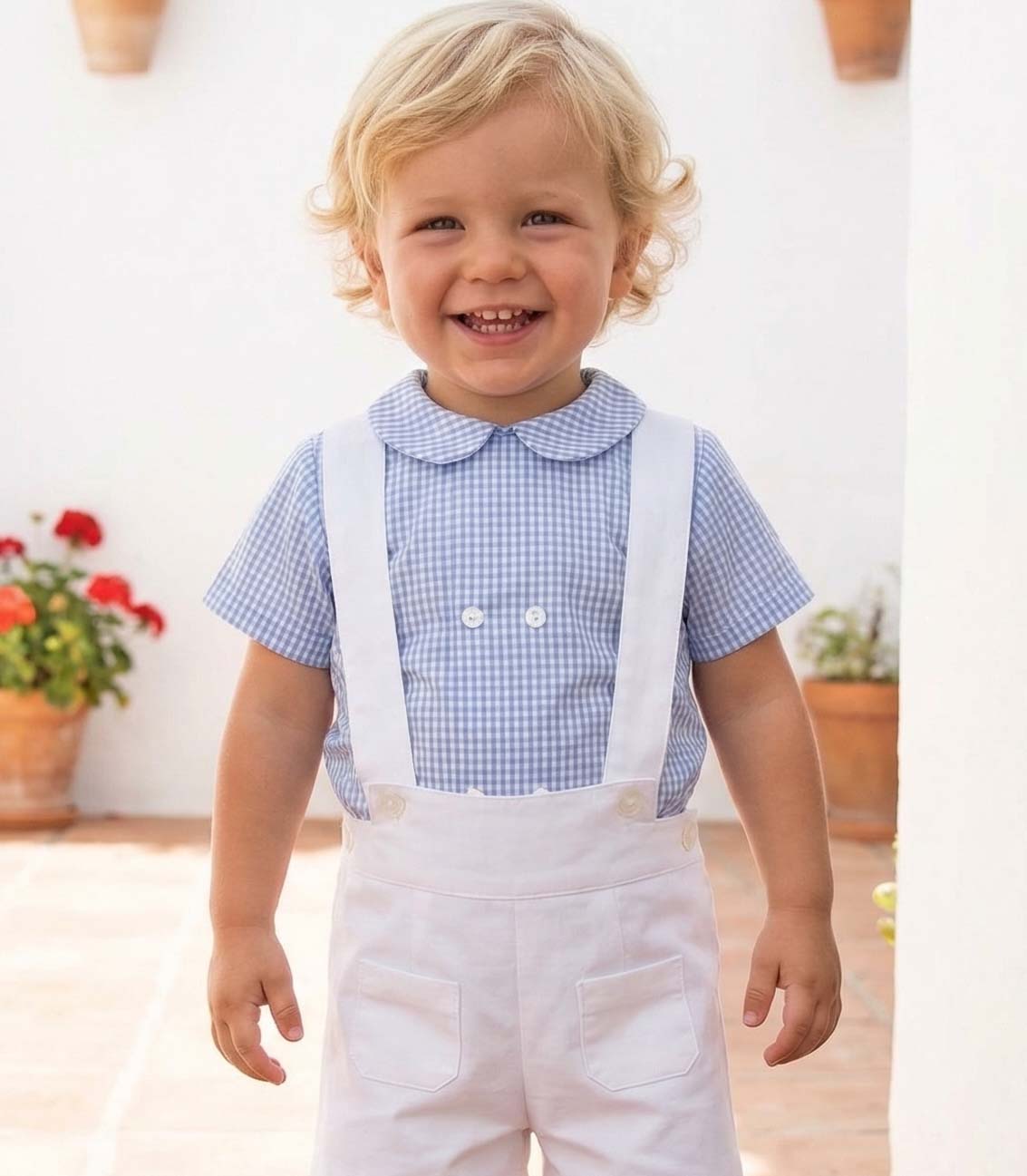 Camisa doble botonadura manga corta vichy azul
