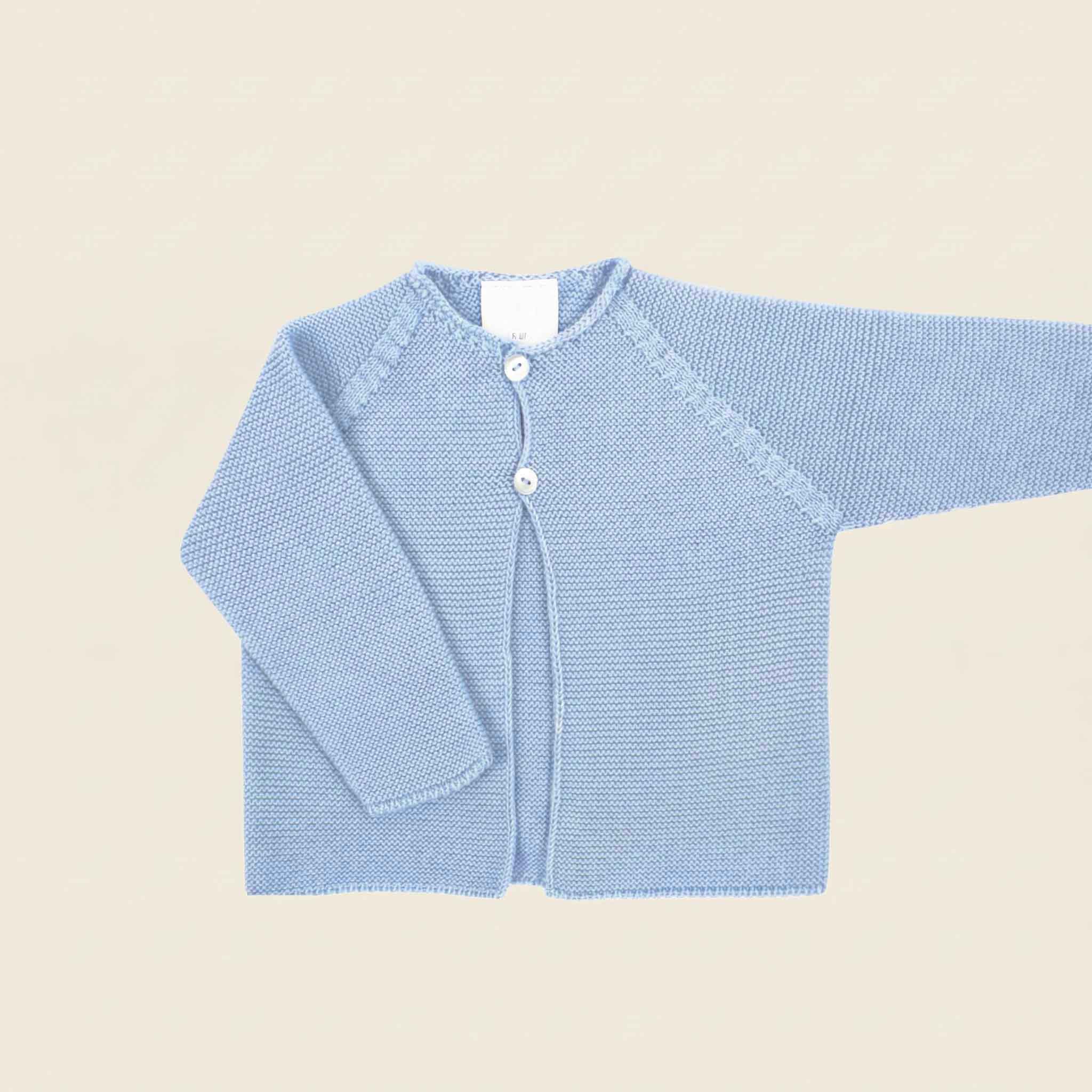 Chaqueta larga en punto perlé dos botones azul