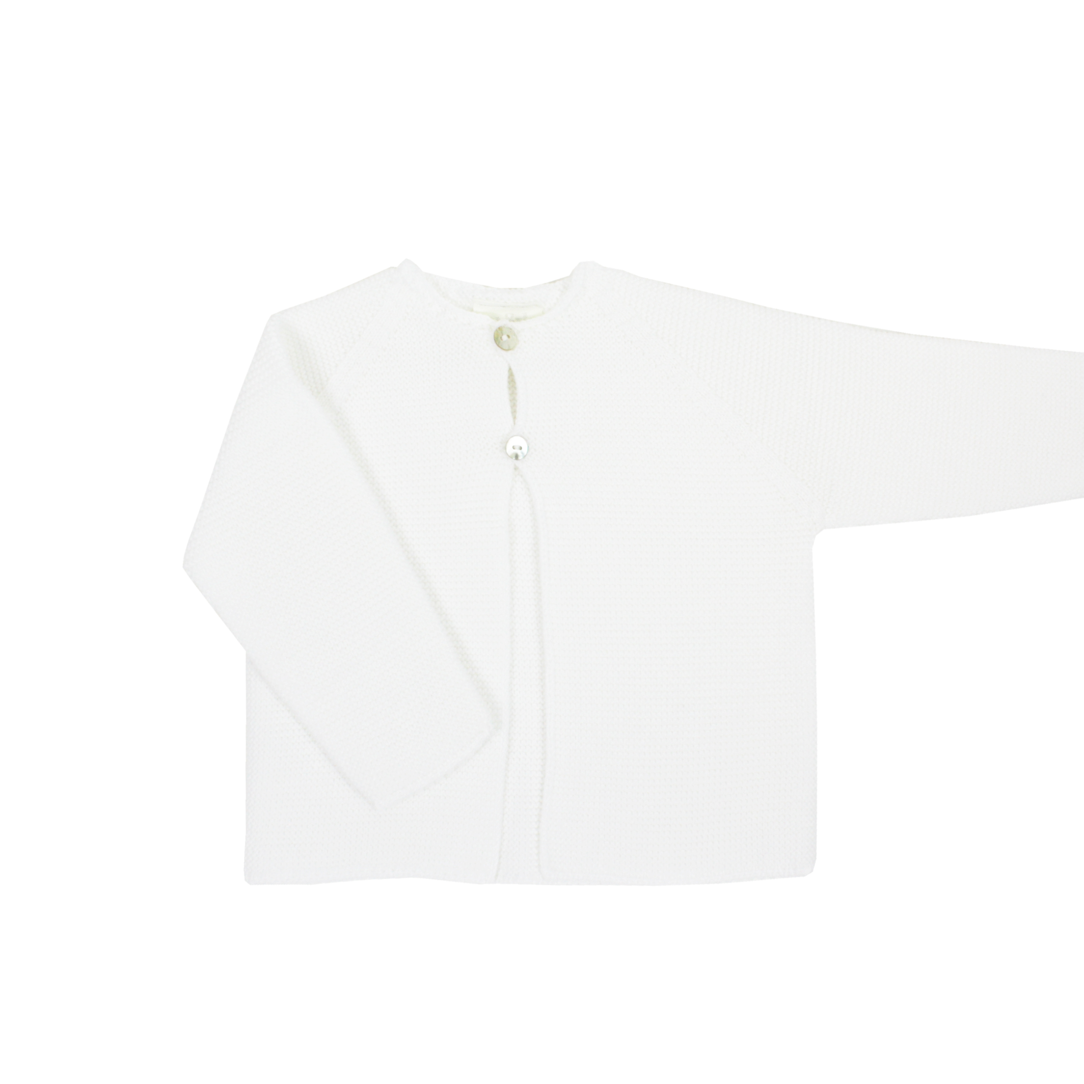 Chaqueta larga en punto perlé dos botones blanca