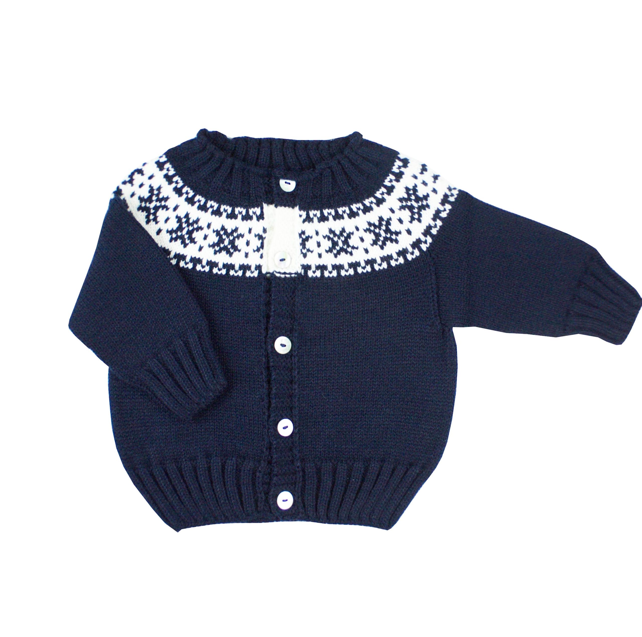 Chaqueta de punto azul marino con greca blanca