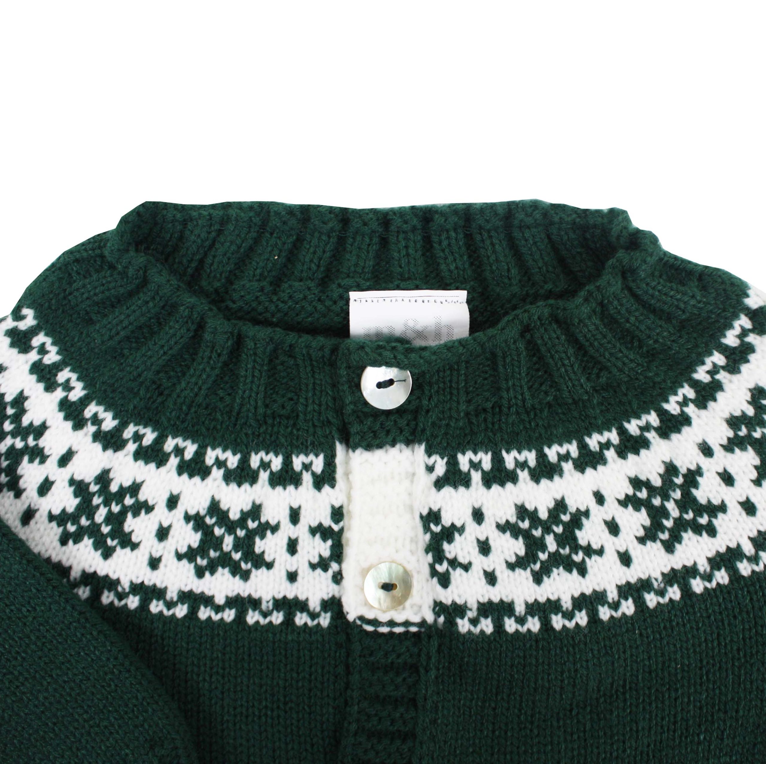 Chaqueta de punto verde botella con greca blanca